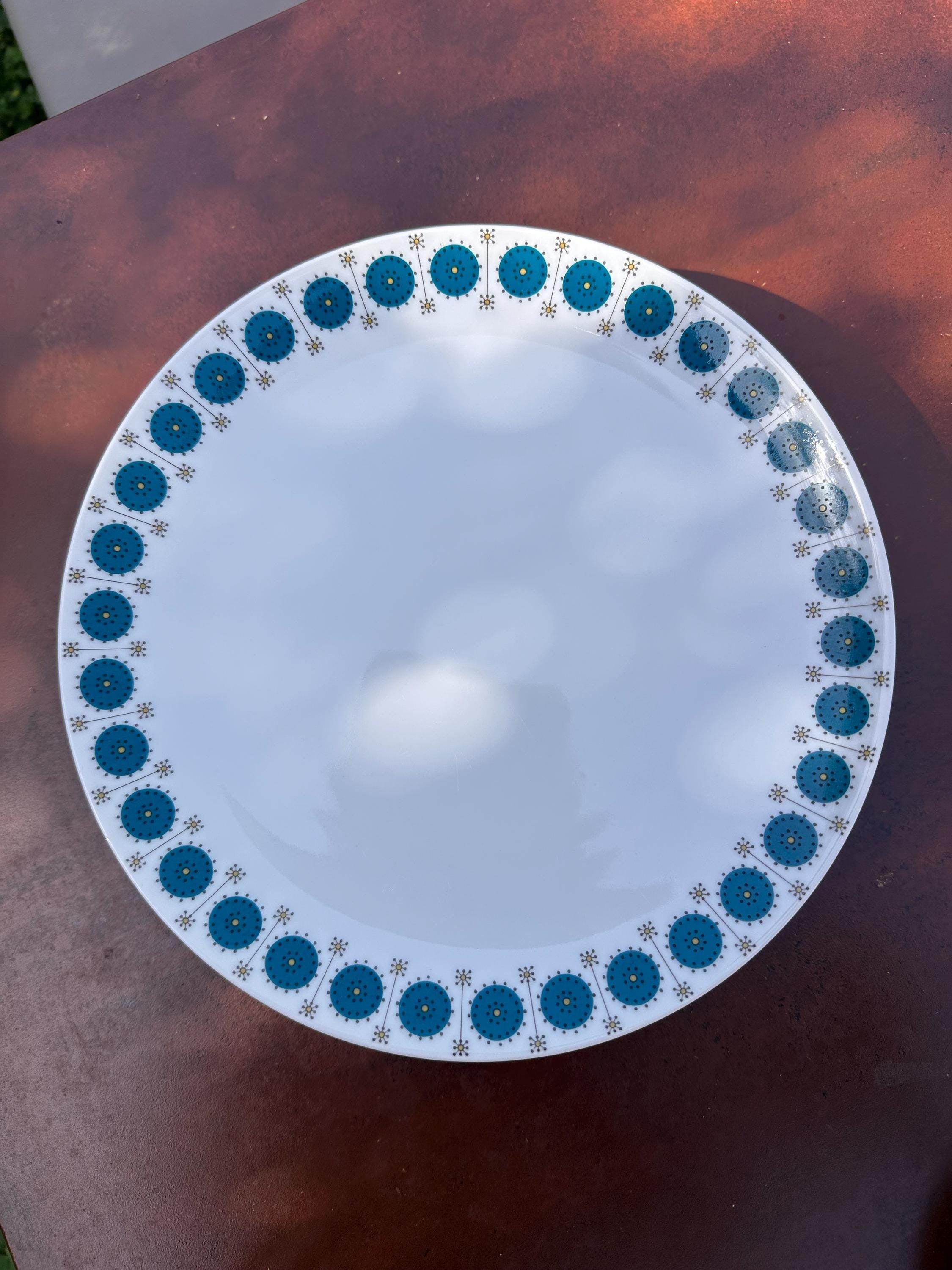 Assiettes Plates Hans Theo Baumann Thomas Germany Vintage Retro Annees 70 Decor Geometrique Rosaces Turquoise Porcelaine Pop lot de 5