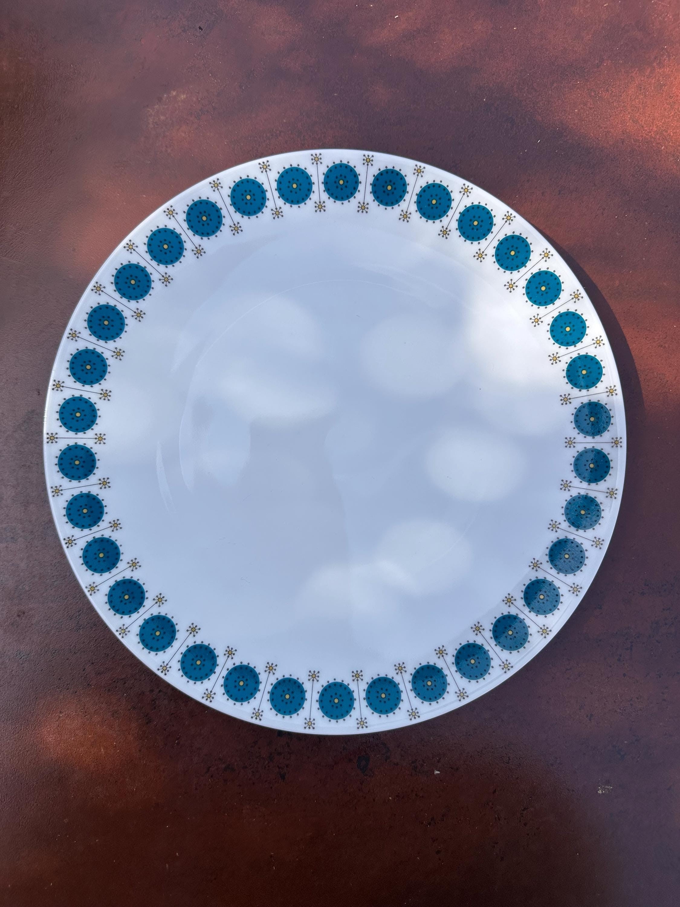 Assiettes Plates Hans Theo Baumann Thomas Germany Vintage Retro Annees 70 Decor Geometrique Rosaces Turquoise Porcelaine Pop lot de 5
