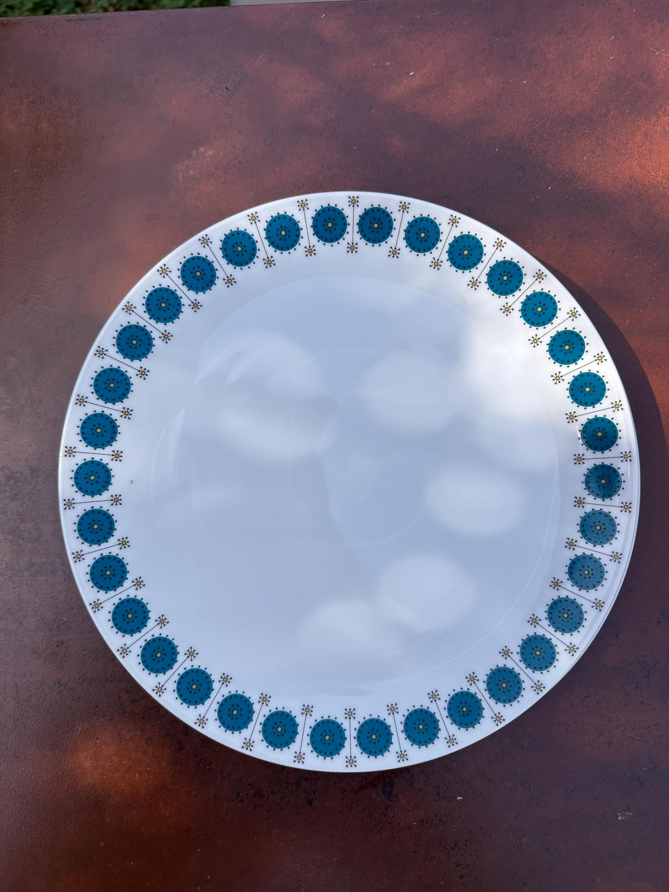 Assiettes Plates Hans Theo Baumann Thomas Germany Vintage Retro Annees 70 Decor Geometrique Rosaces Turquoise Porcelaine Pop lot de 5