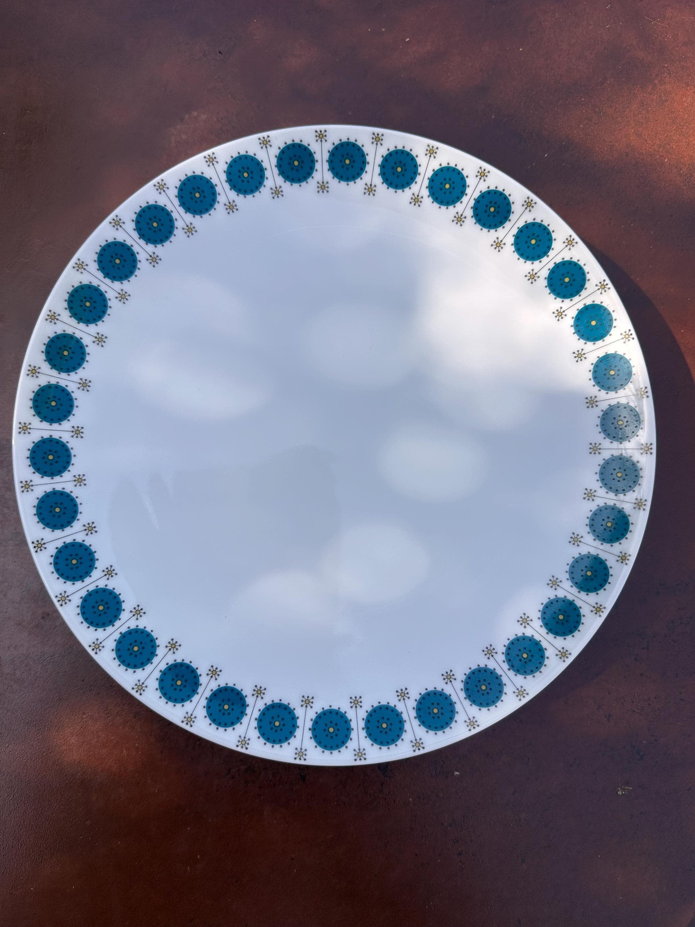 Assiettes Plates Hans Theo Baumann Thomas Germany Vintage Retro Annees 70 Decor Geometrique Rosaces Turquoise Porcelaine Pop lot de 5
