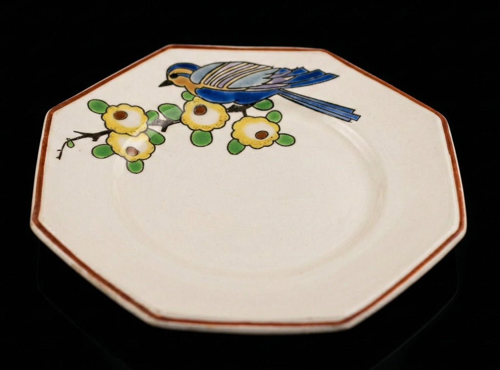 Assiette octogonale Longwy – Motif oiseau Art Déco