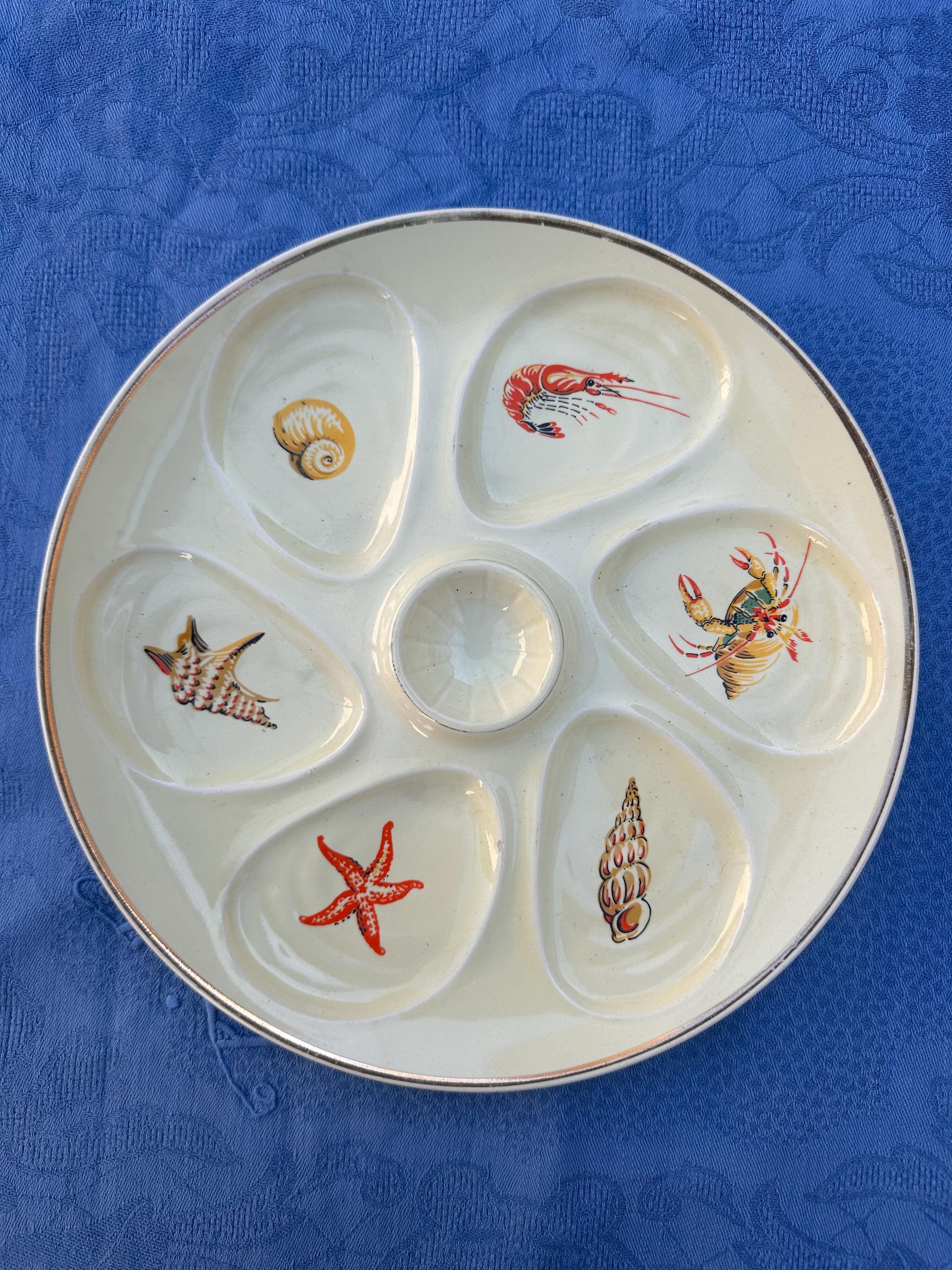 Set of 4 Salins France "Seafood" Oyster Plates – Vintage Faience