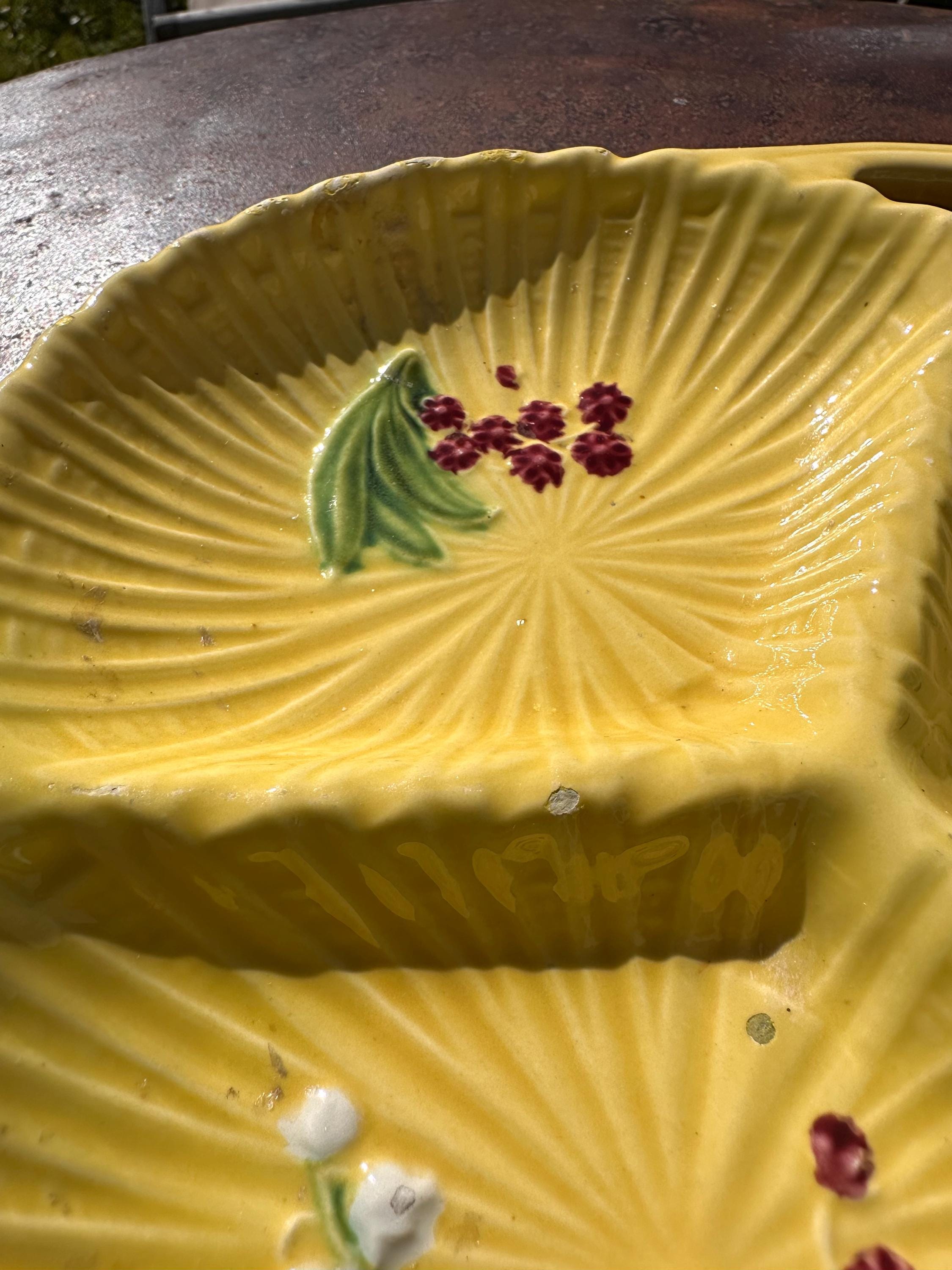 Schramberg majolica divided serving dish – Lily of the Valley design