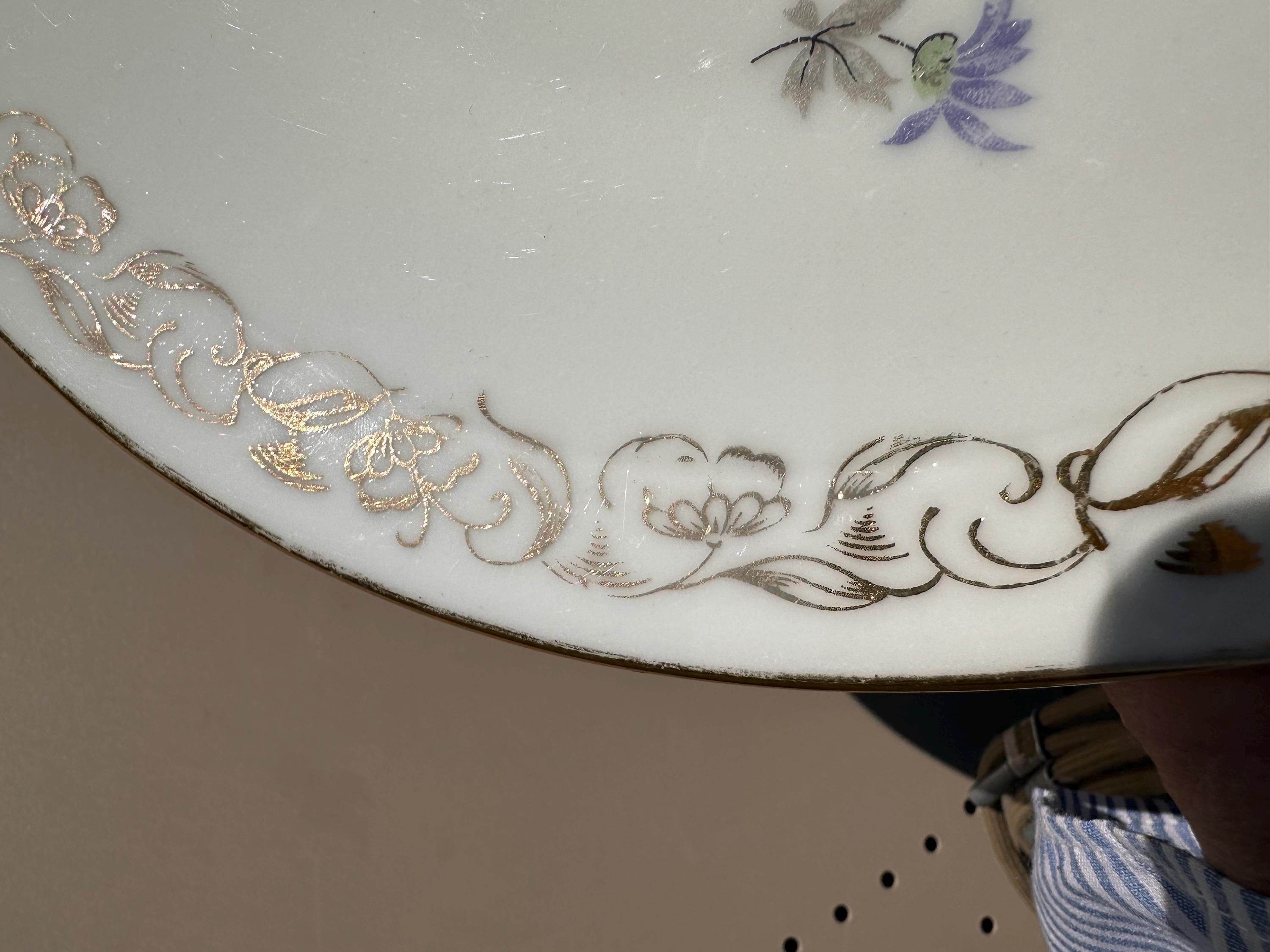 Large antique Limoges porcelain handled dish – Floral design