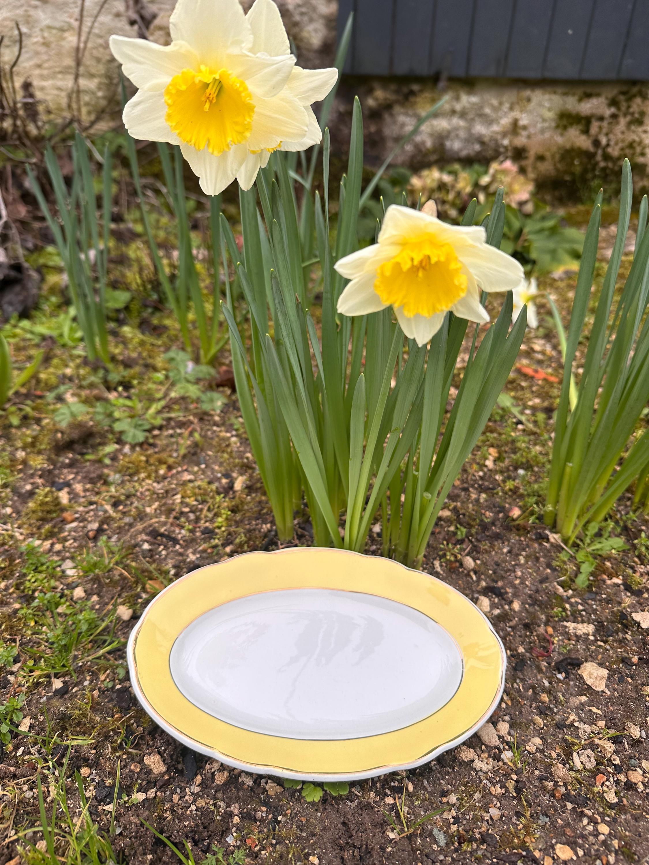 Lot de 2 Ravières Vintage Lunéville "Jonquille" – Faïence Ovale Jaune et Or