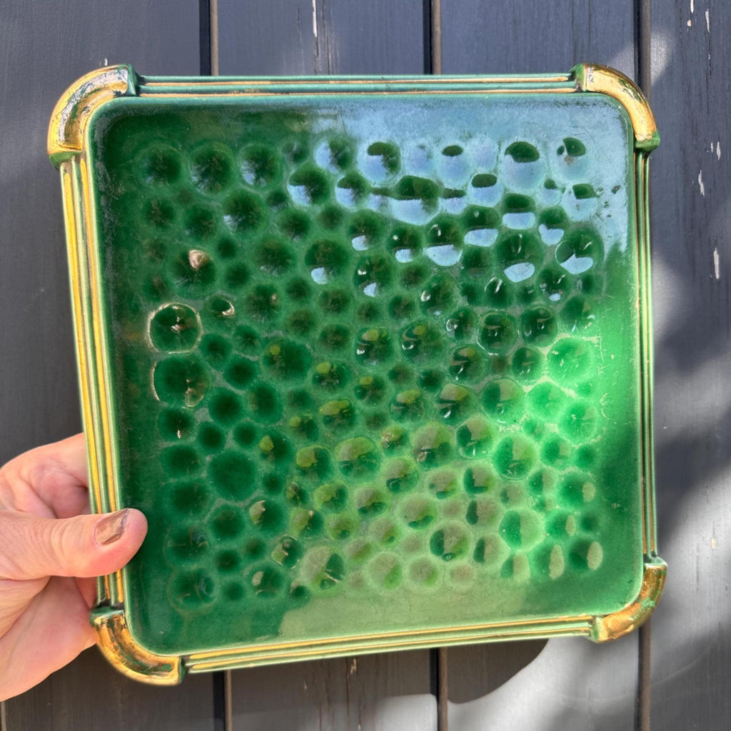 Dessous-de-plat ancien en céramique Poët-Laval – Vert émeraude