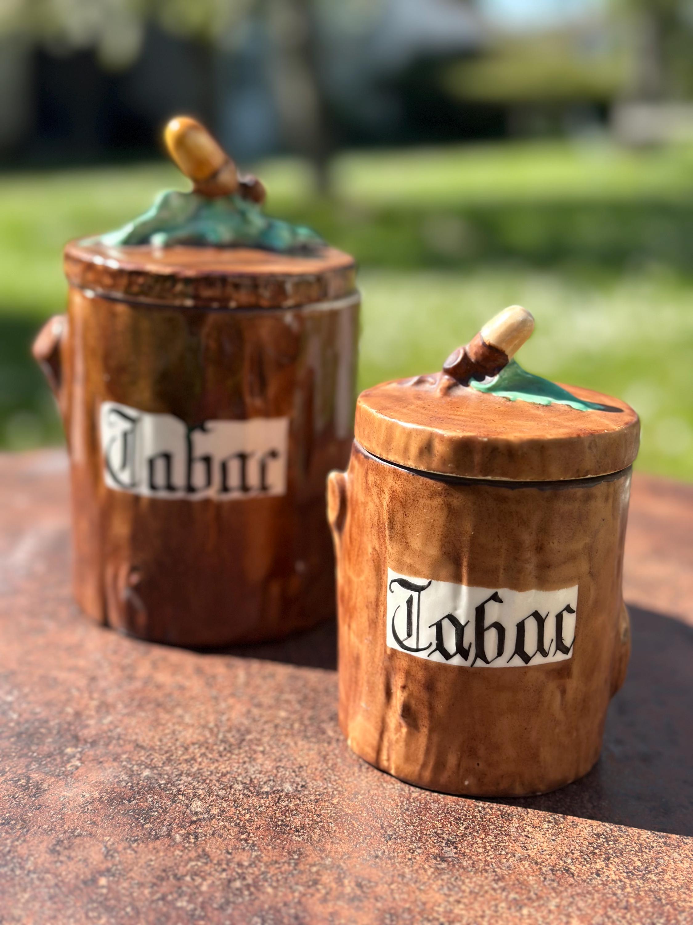 Old barbotine tobacco jar – Tree trunk shape