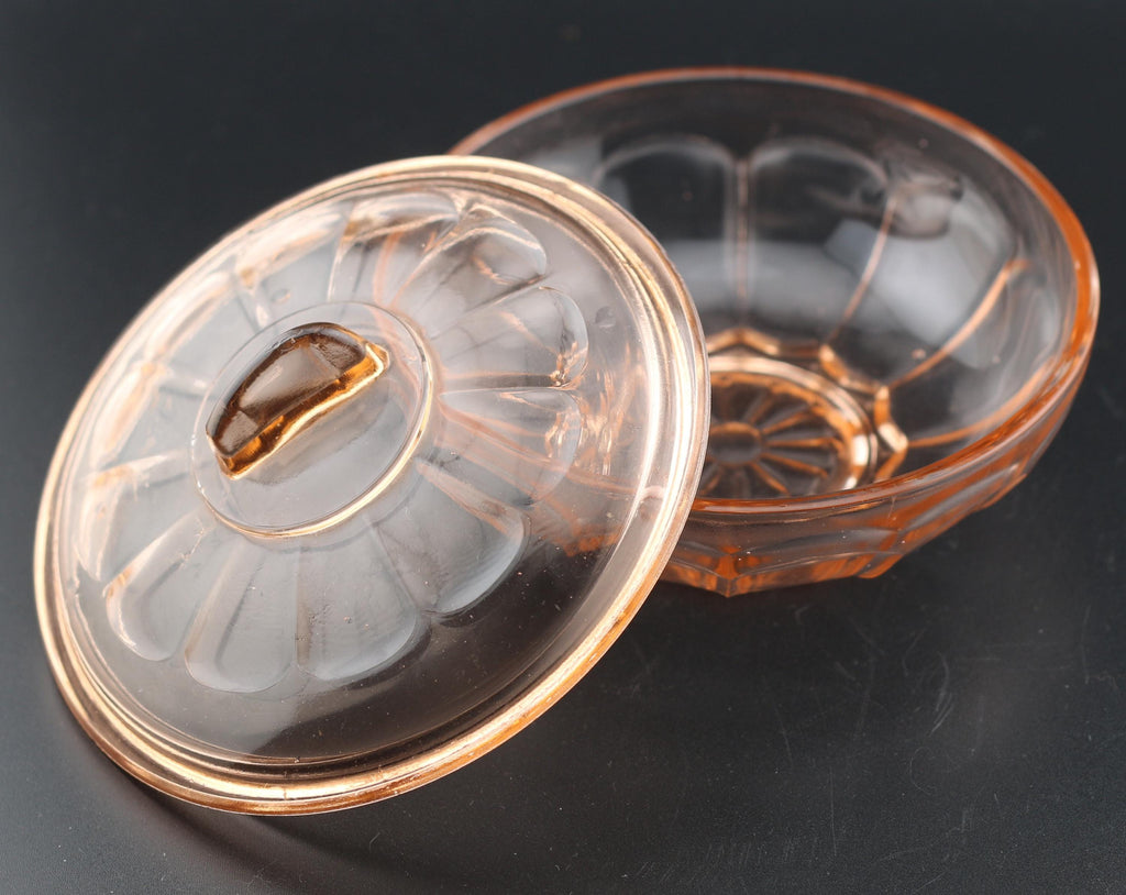 Bonbonnière ancienne en verre rose – Modèle Pétales