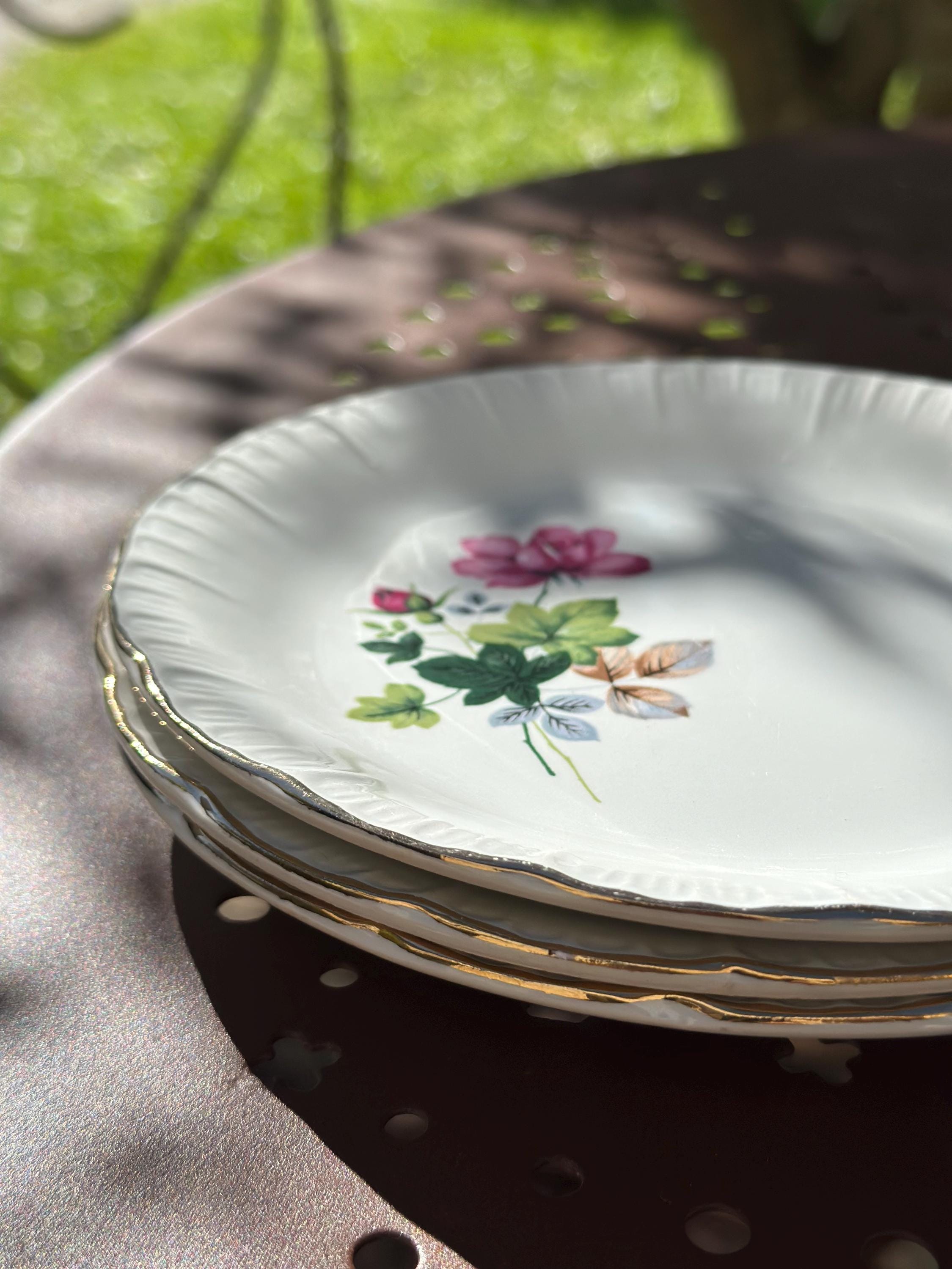 Lot de 3 Assiettes à Dessert Digoin Sarreguemines "Baccarat" – Roses & Or