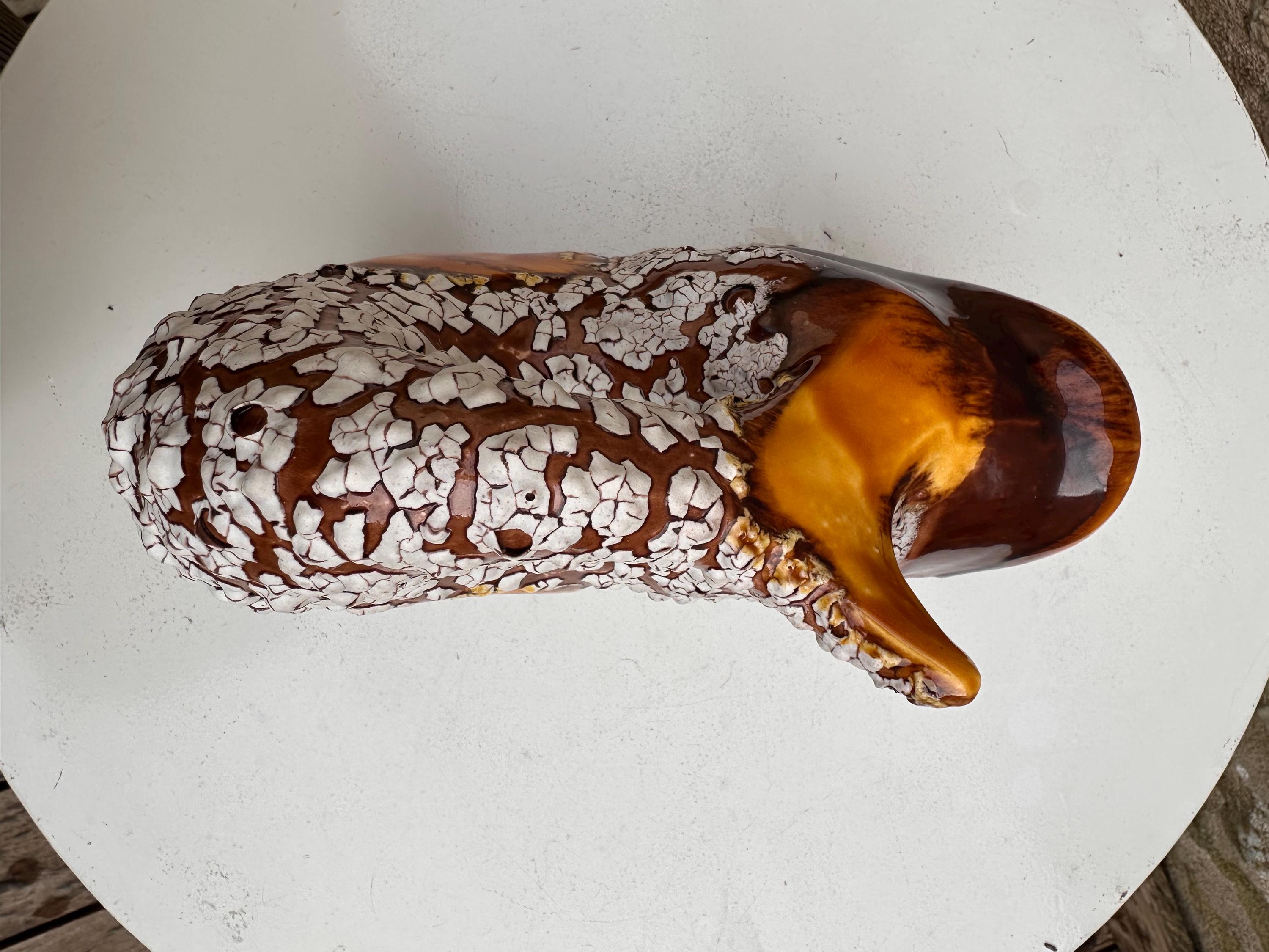 Vase pichet poisson zoomorphe – Céramique vintage marron et écume blanche