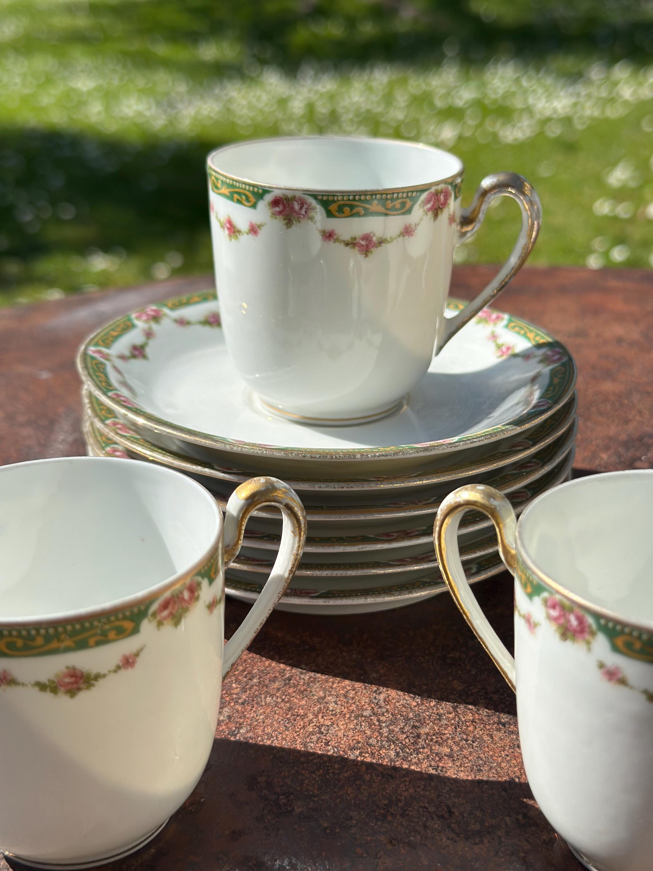Limoges porcelain coffee set M&D Paulhat – Rose and gold decor