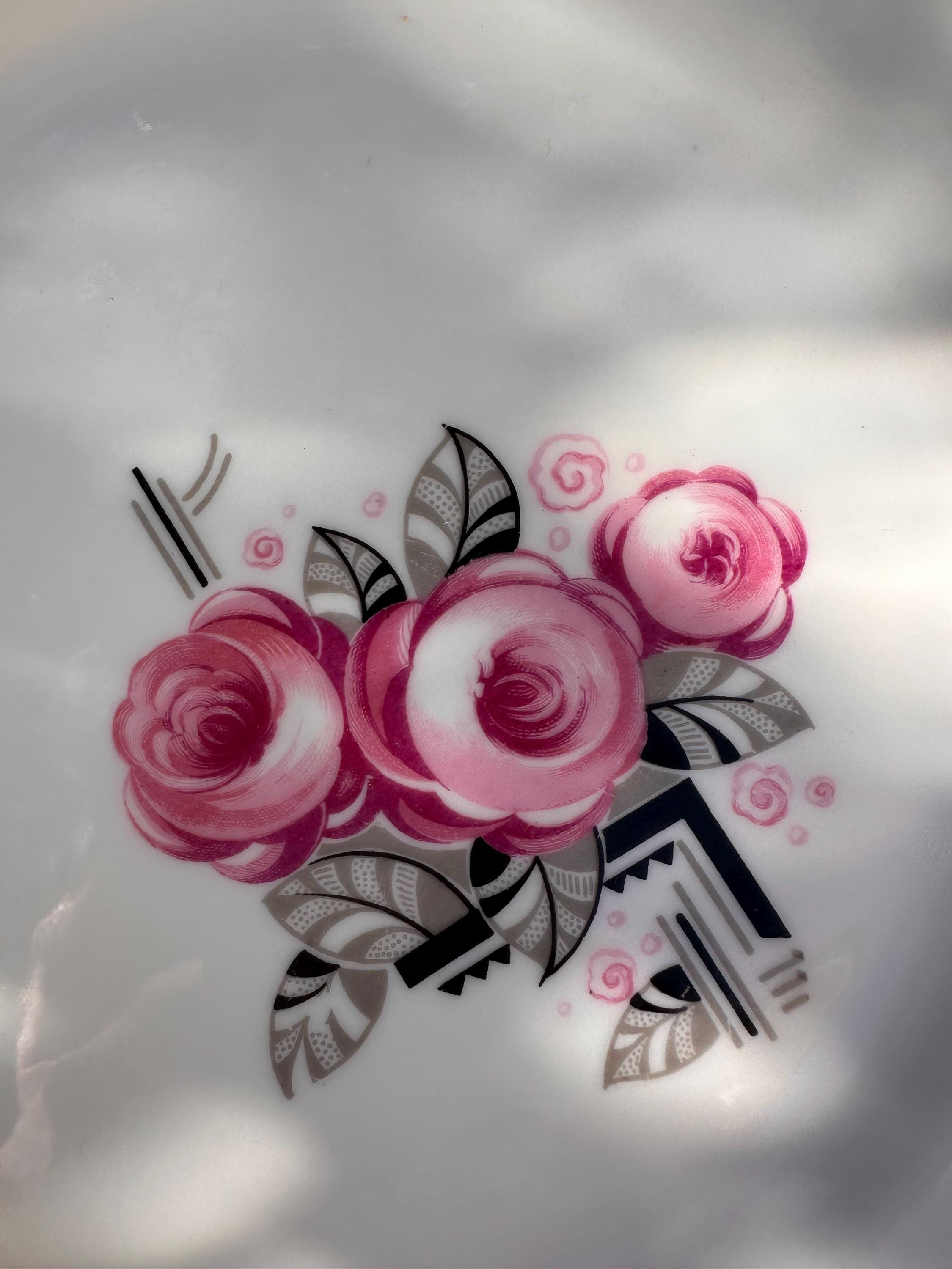 Set of 6 Vintage Limoges Porcelain Plates, Art Deco Roses Decor