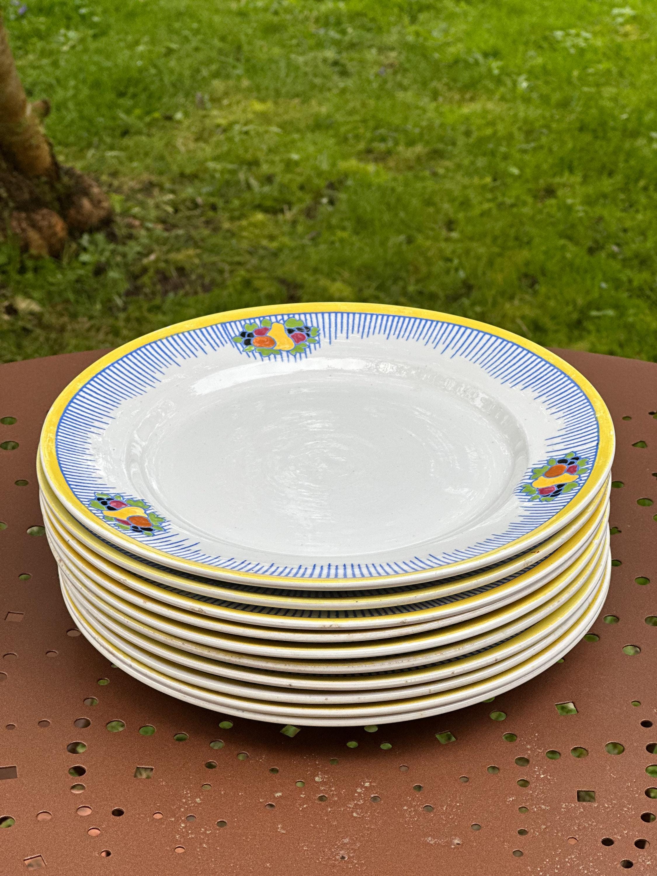 Lot de 10 Assiettes Boch Frères La Louvière Art Déco, Décor Fruitier