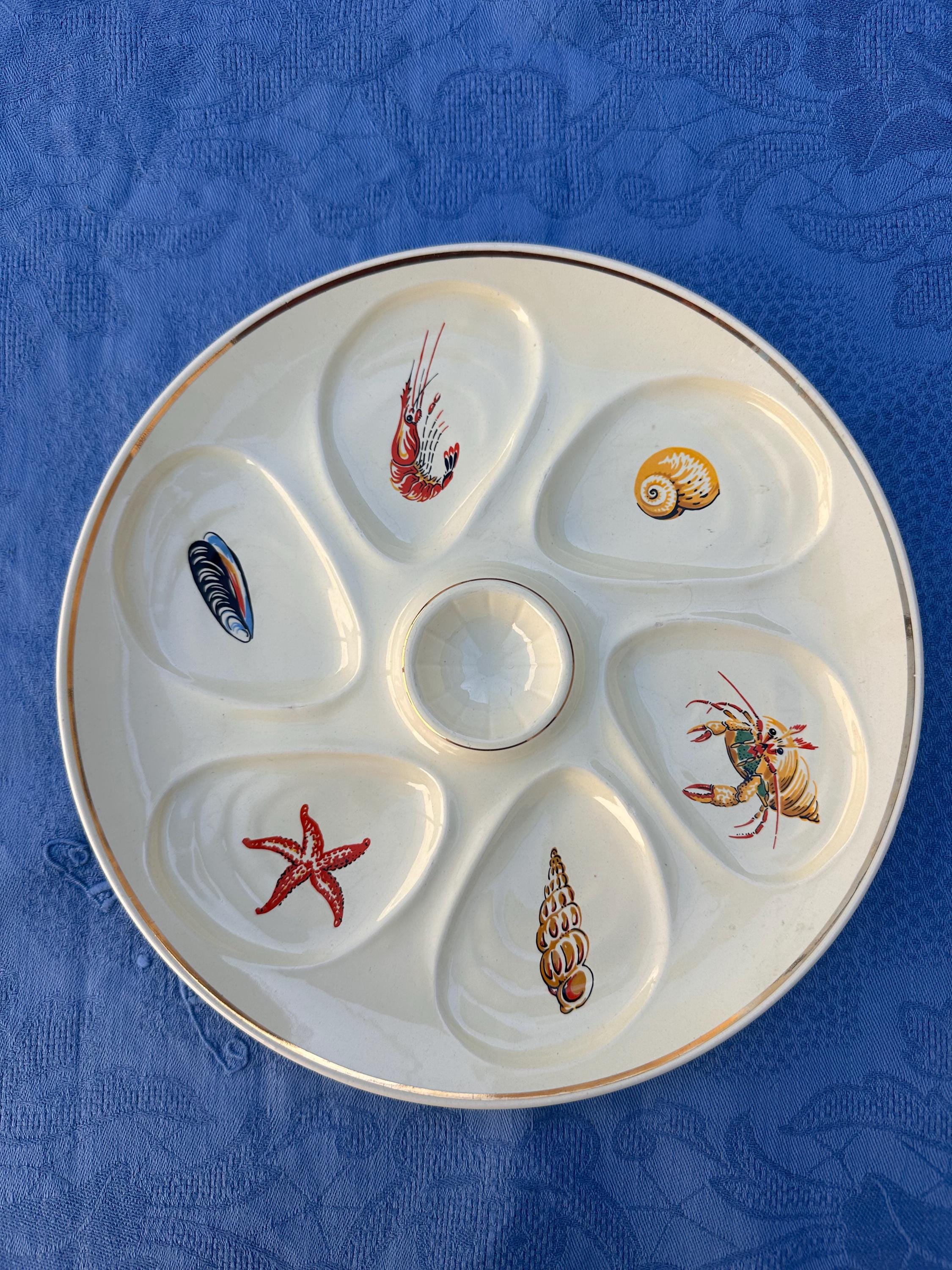 Set of 4 Salins France "Seafood" Oyster Plates – Vintage Faience