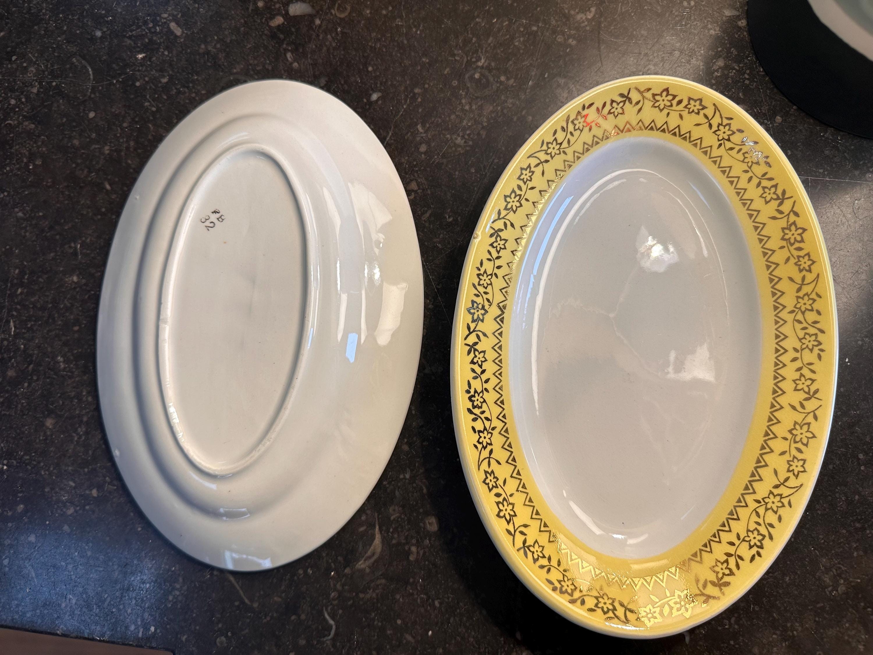 Lot de 2 Raviers Vintage Jaune Pastel et Frise Florale Dorée