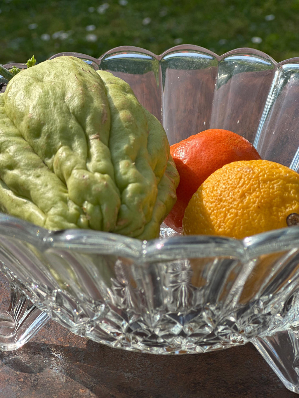 Coupe à fruits tripode en verre vintage – Design rétro