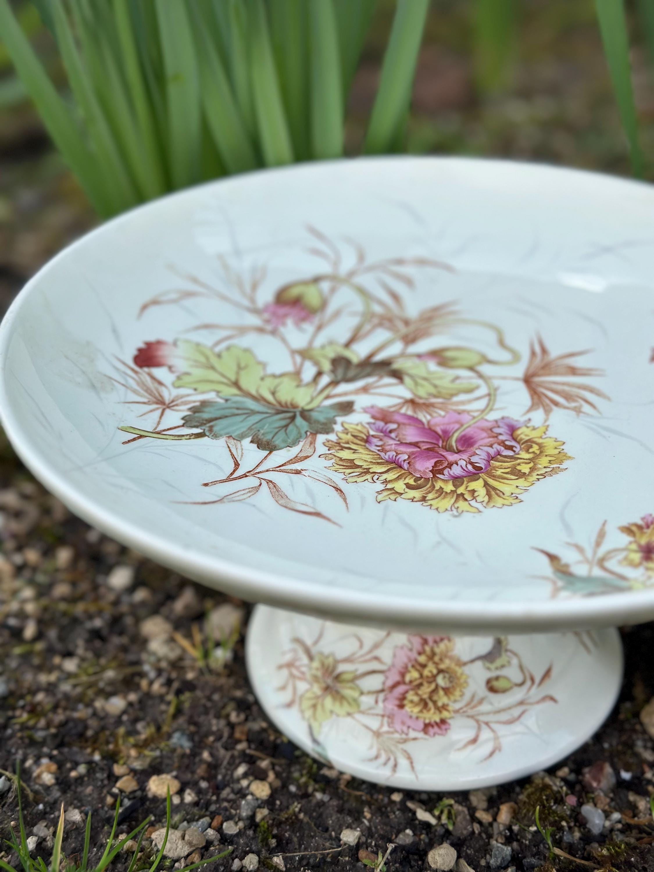 Vintage Lunéville "Poppies" pedestal bowl – Rural decor