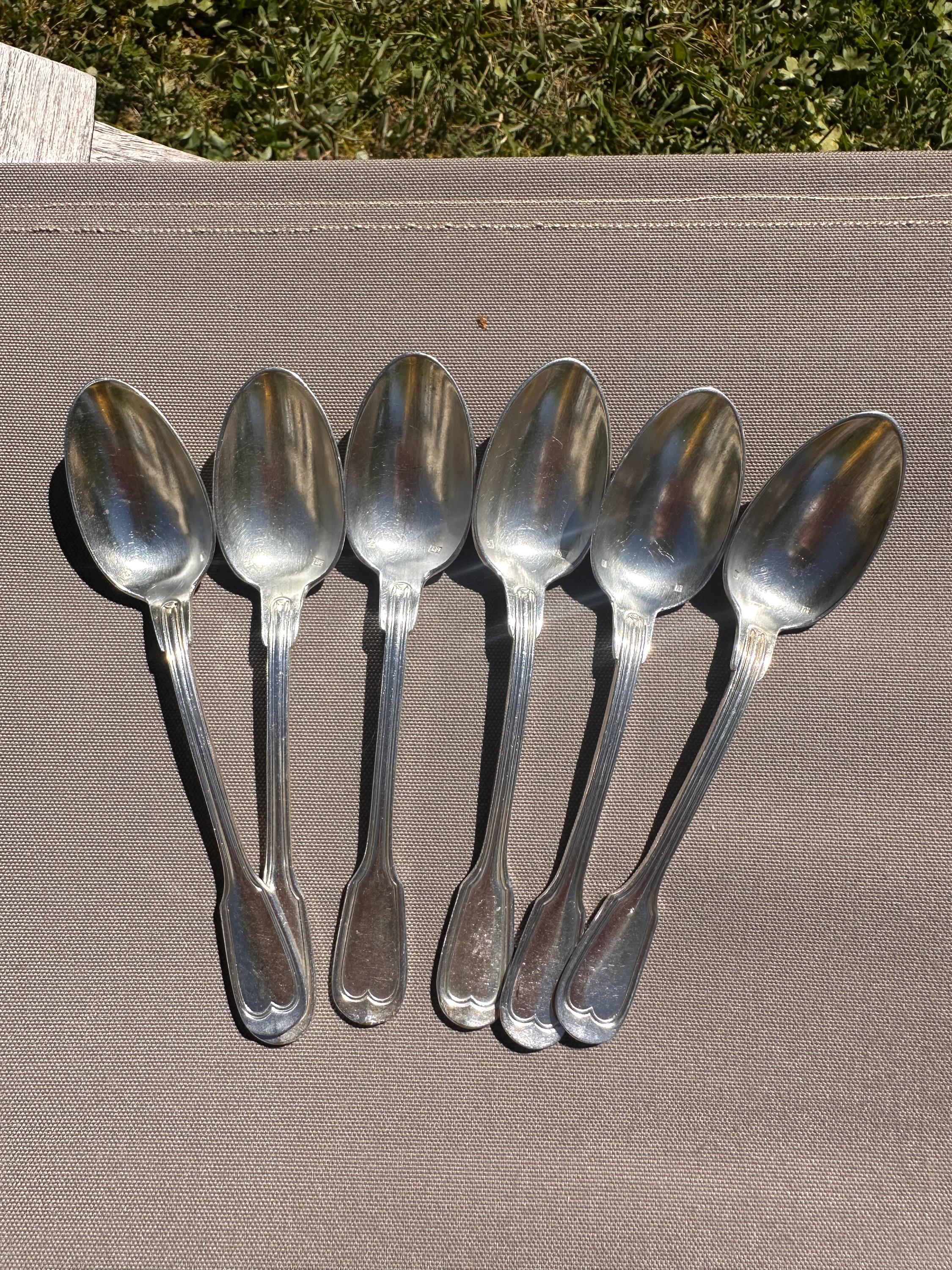 6 petites cuillères en métal argenté Gabriel Gay – Modèle Filet