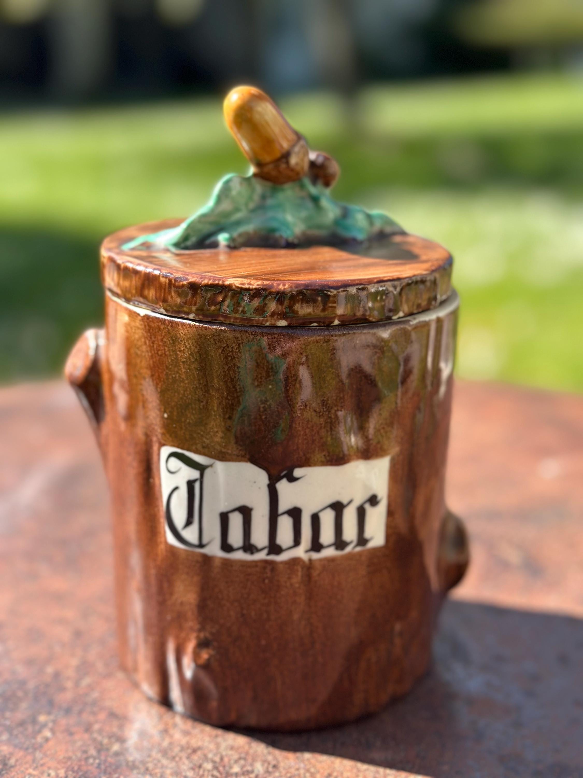 Old barbotine tobacco jar – Tree trunk shape