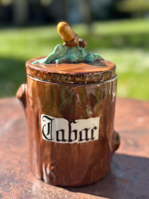 Old barbotine tobacco jar – Tree trunk shape