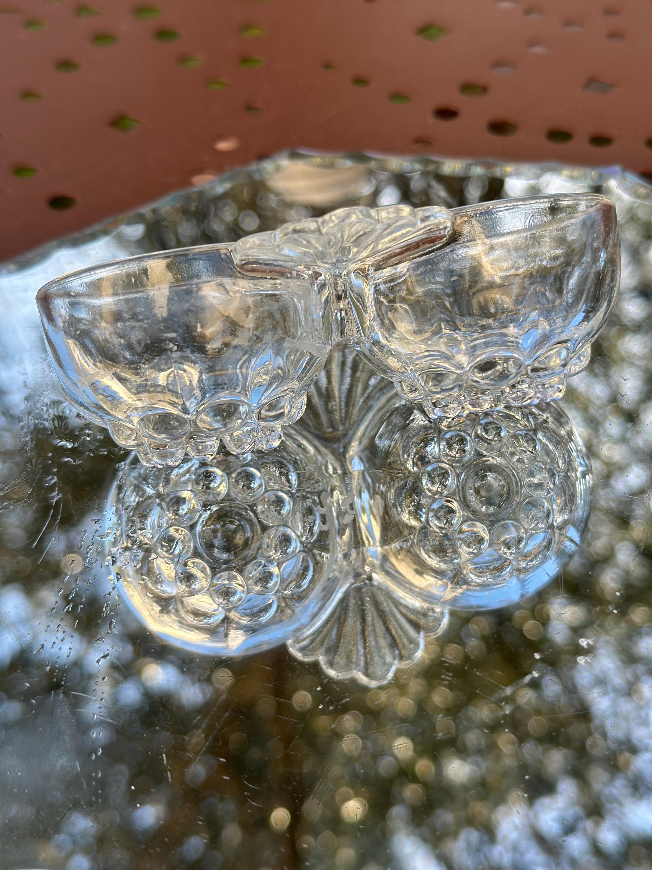 Salières Doubles Anciennes en Verre Moulé - Détournables en Bougeoirs de Table - Style Art Déco -Pointes de Diamant-Hobnail - lot de 2