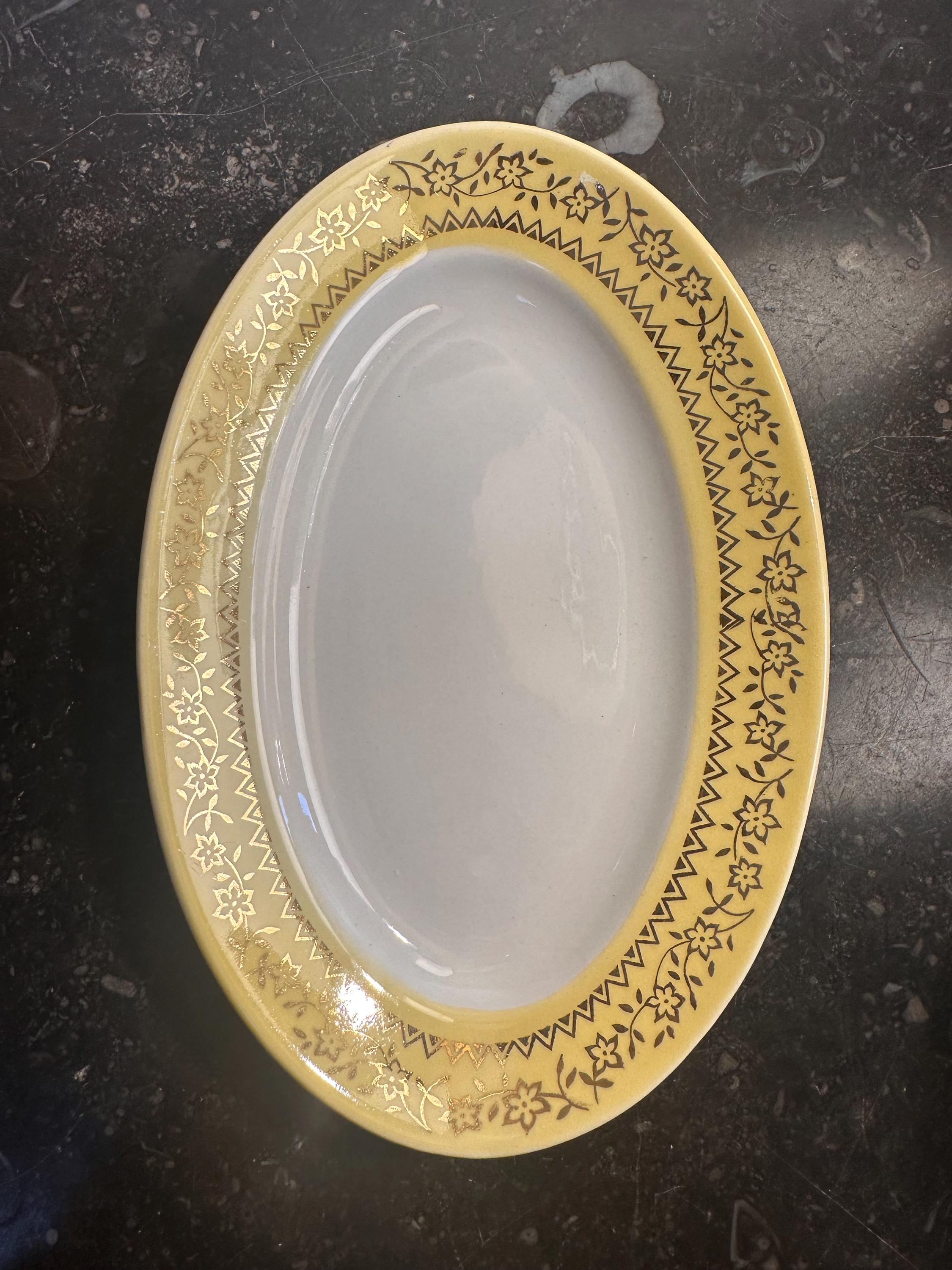 Lot de 2 Raviers Vintage Jaune Pastel et Frise Florale Dorée