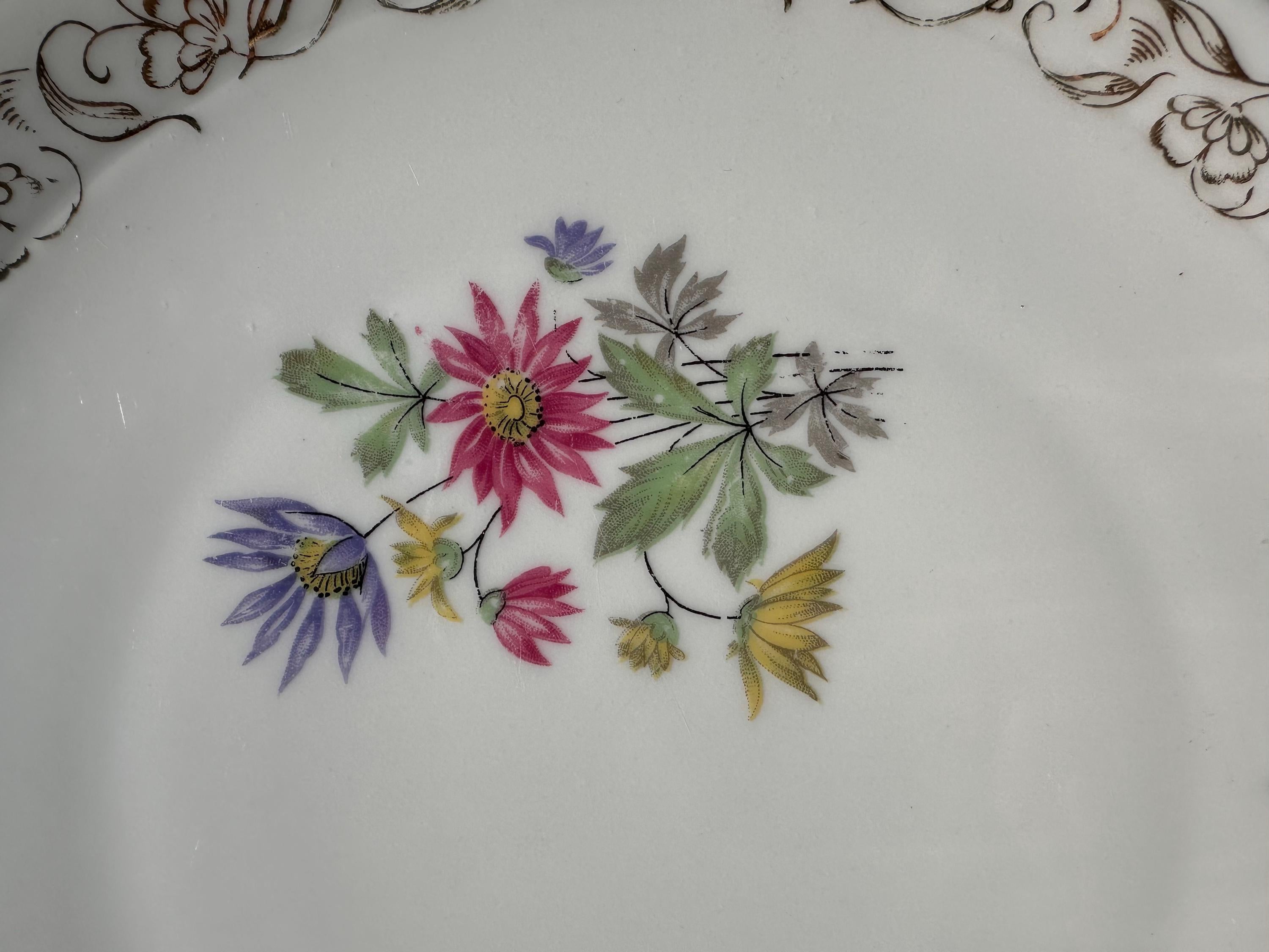 Large antique Limoges porcelain handled dish – Floral design
