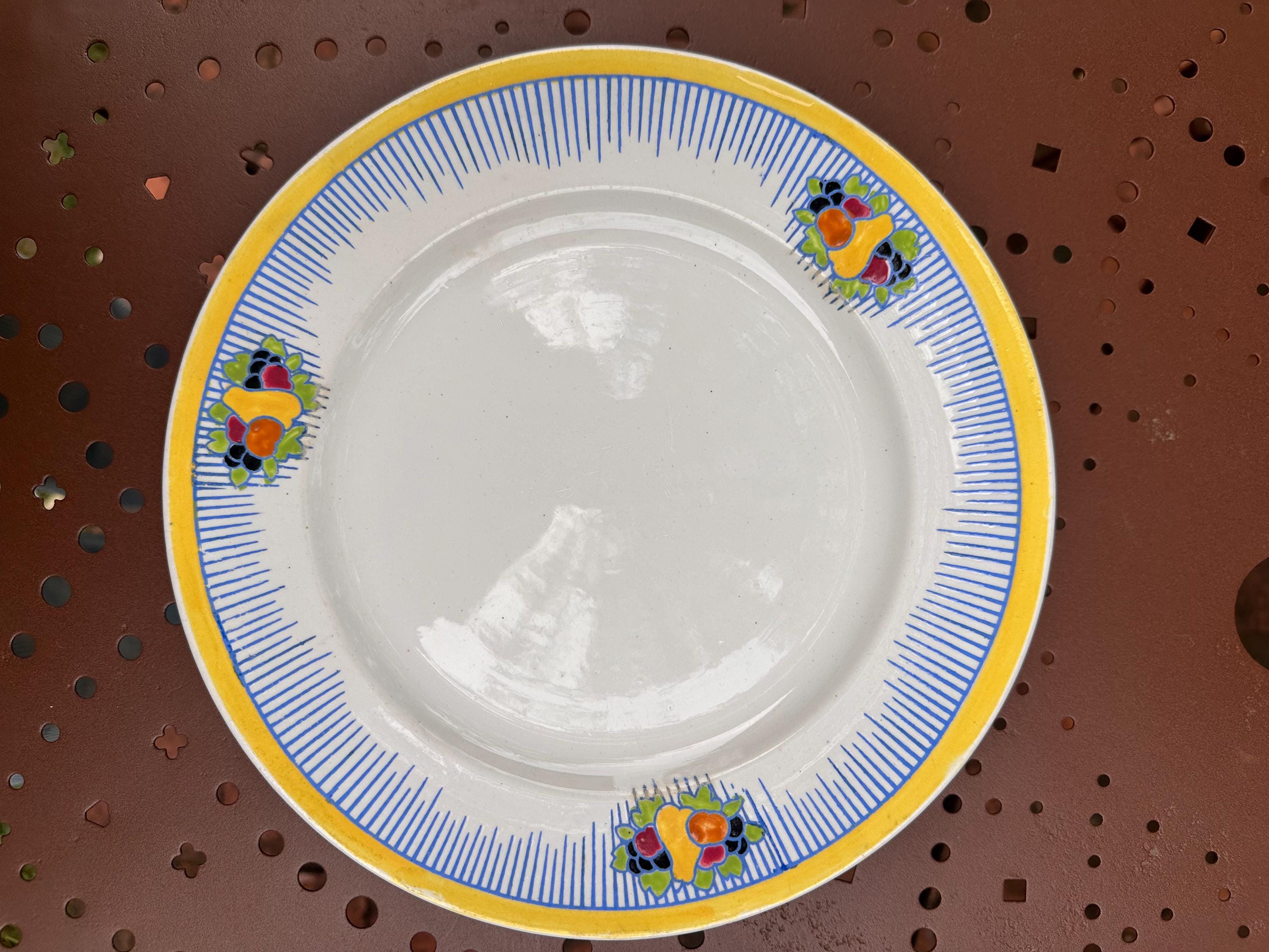 Lot de 10 Assiettes Boch Frères La Louvière Art Déco, Décor Fruitier