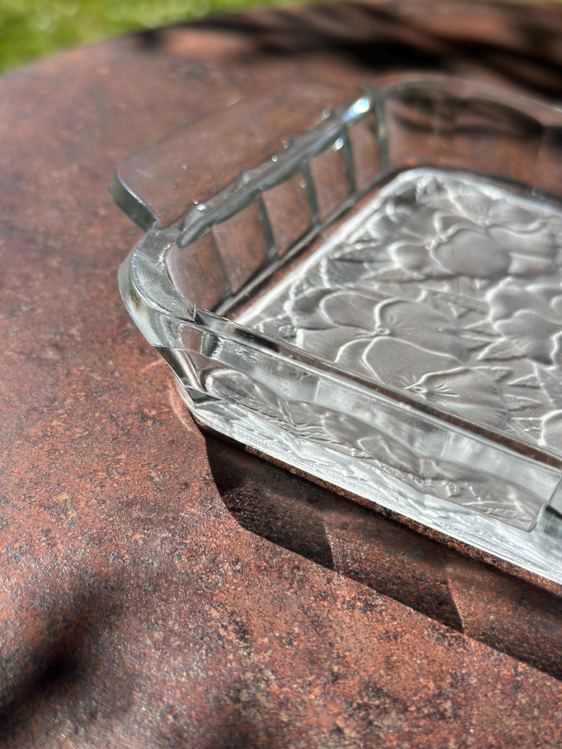 Molded glass divided dish by Portieux – Art Deco style