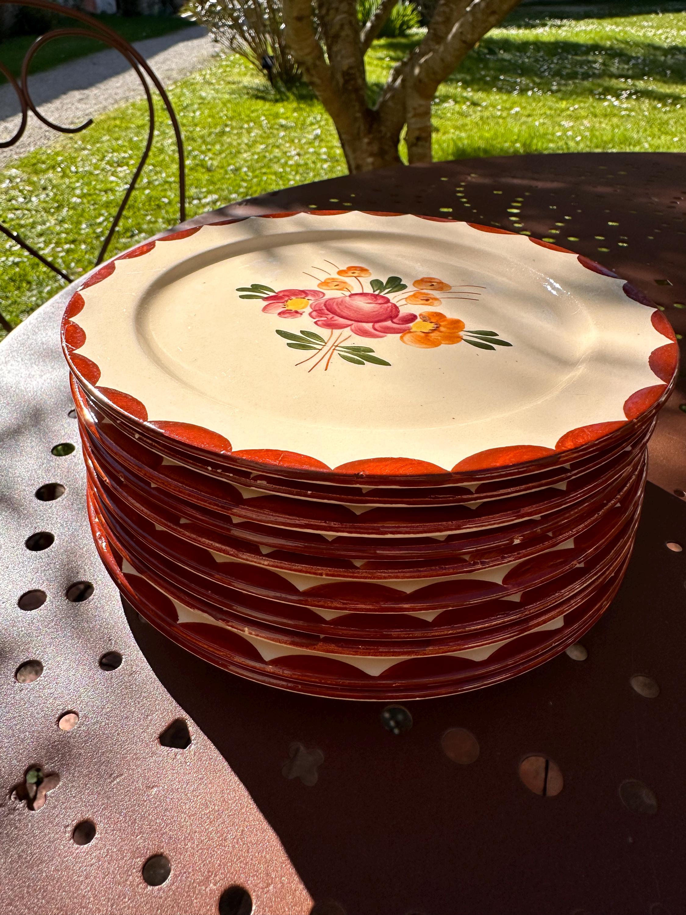 Set of 8 Longchamp "Tout à la Main" Plates – Vintage Hand-Painted Earthenware
