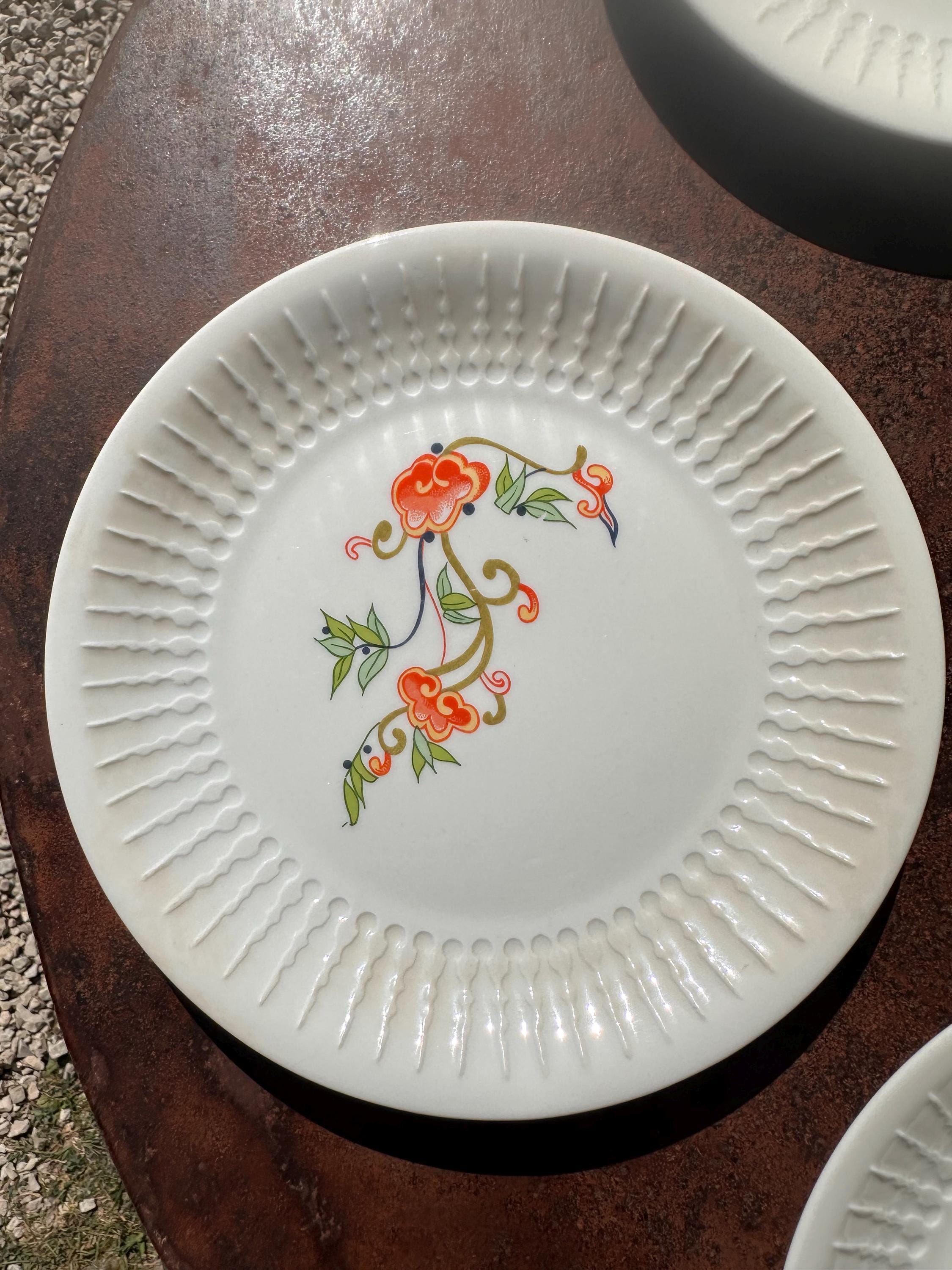 Set of 5 Chauvigny FD Dessert Plates, Vintage Fluted Rim Porcelain