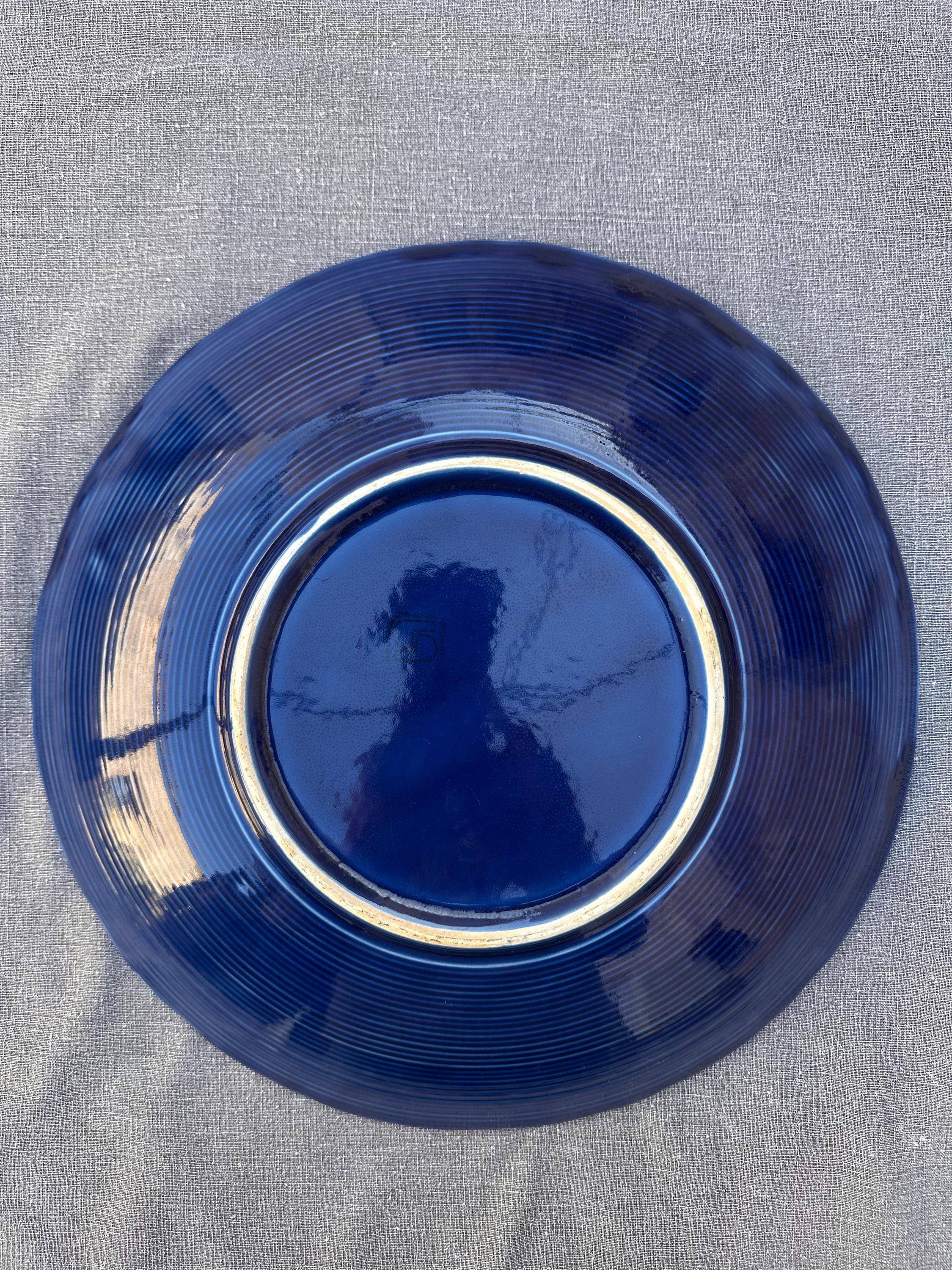 Antique Sarreguemines majolica dish – Fruit decor, cobalt blue