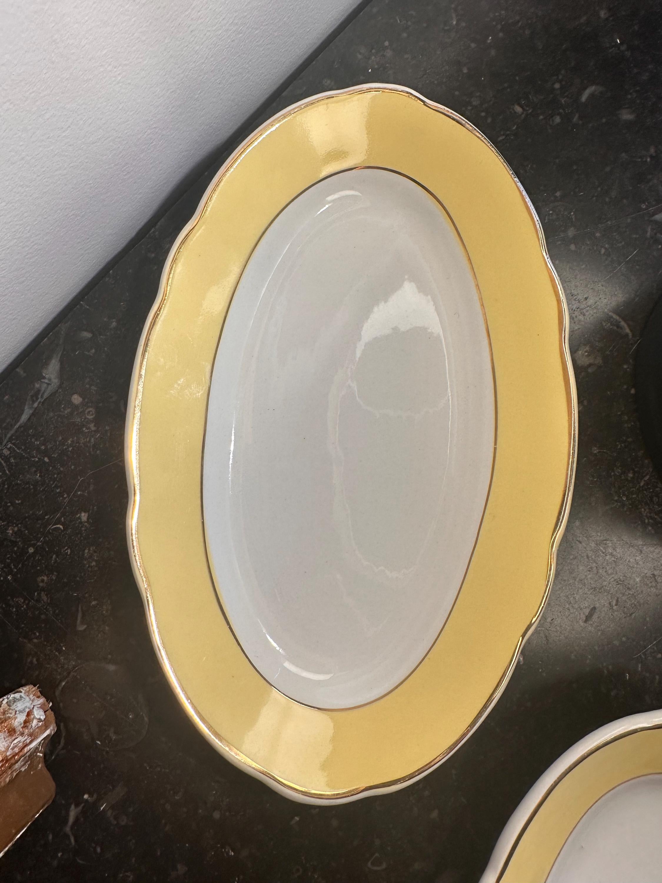 Lot de 2 Ravières Vintage Lunéville "Jonquille" – Faïence Ovale Jaune et Or