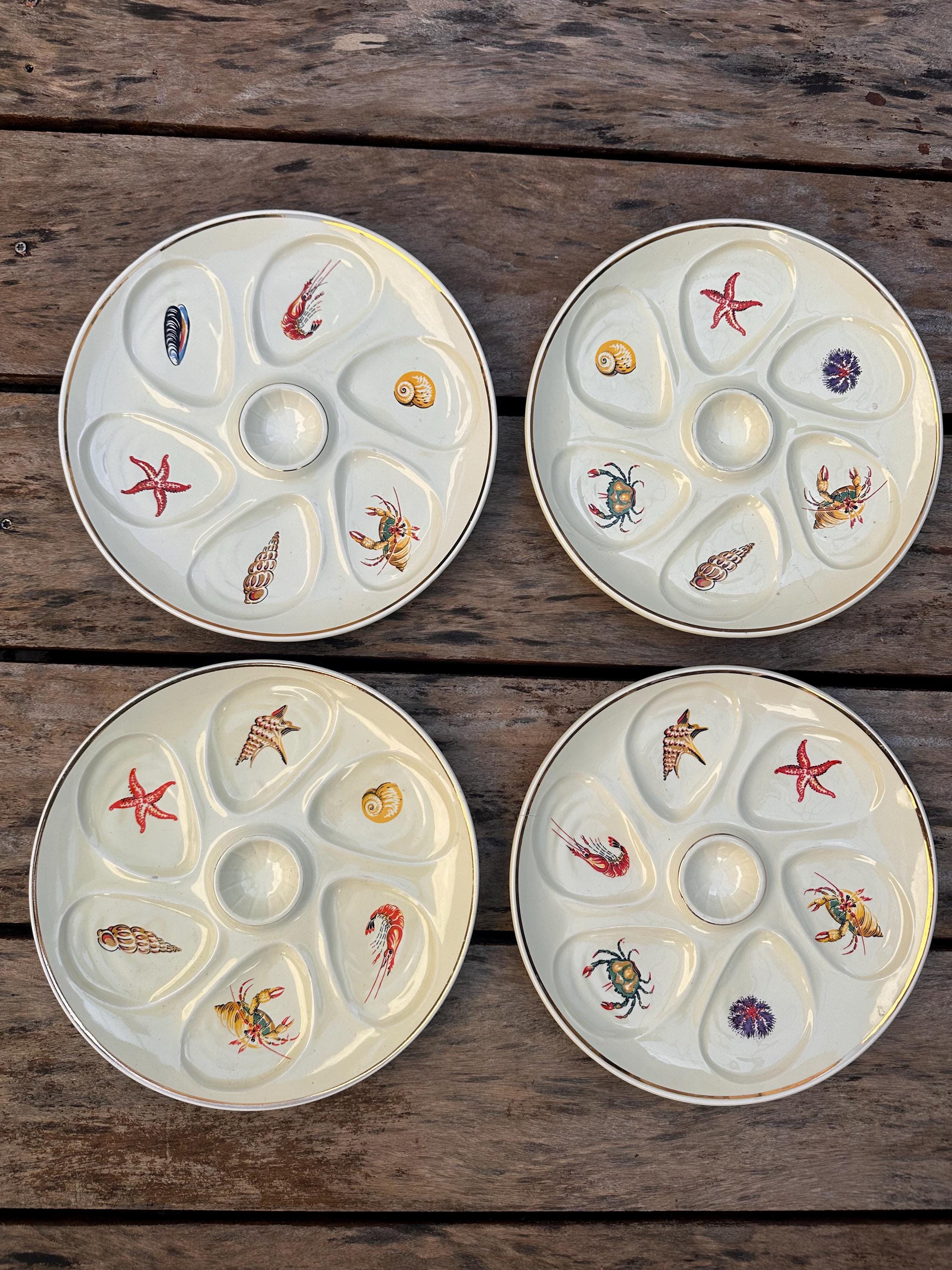 Set of 4 Salins France "Seafood" Oyster Plates – Vintage Faience
