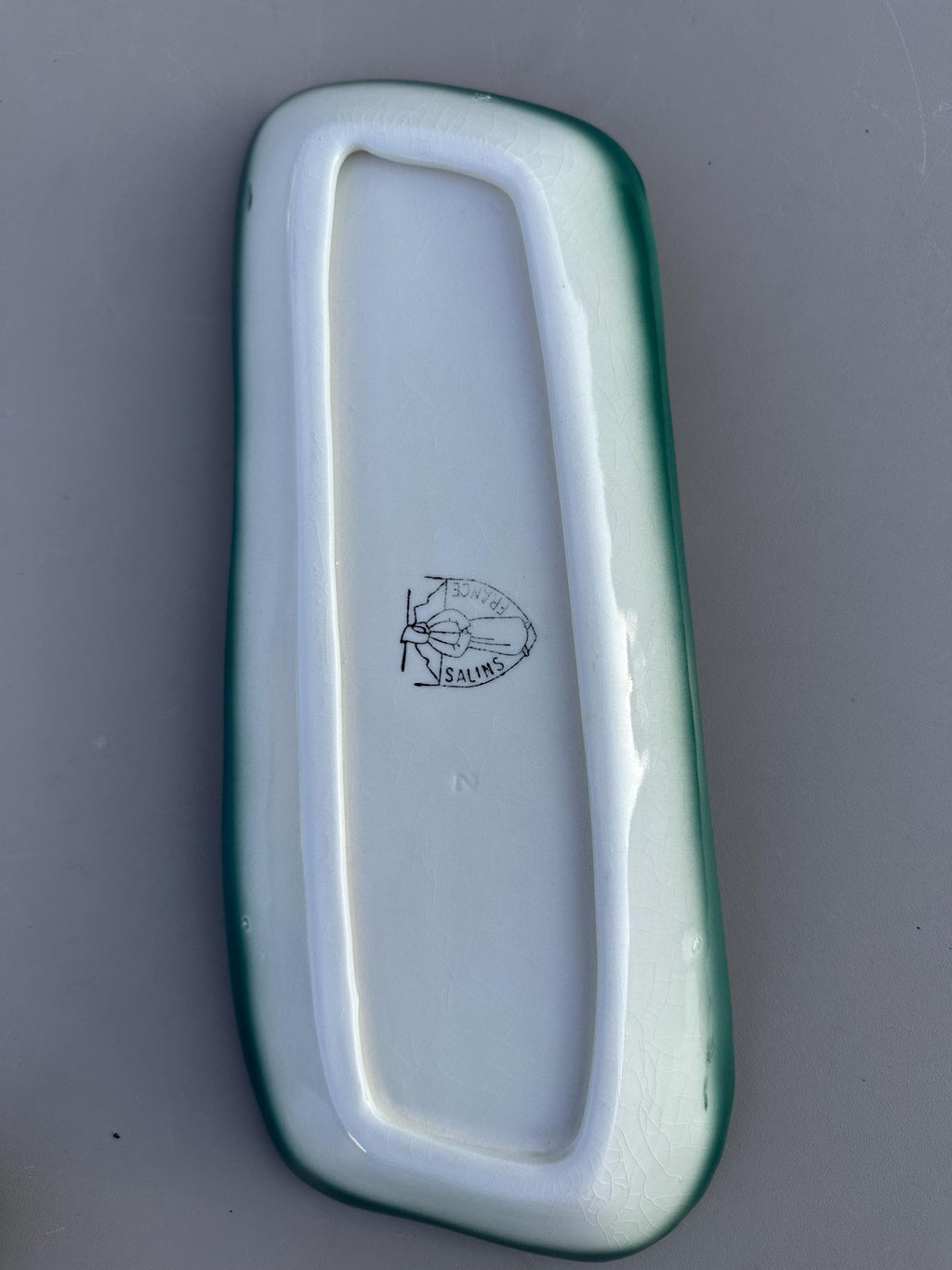 Plat Forme Libre Vintage Salins France – Céramique Années 50 Vert & Blanc