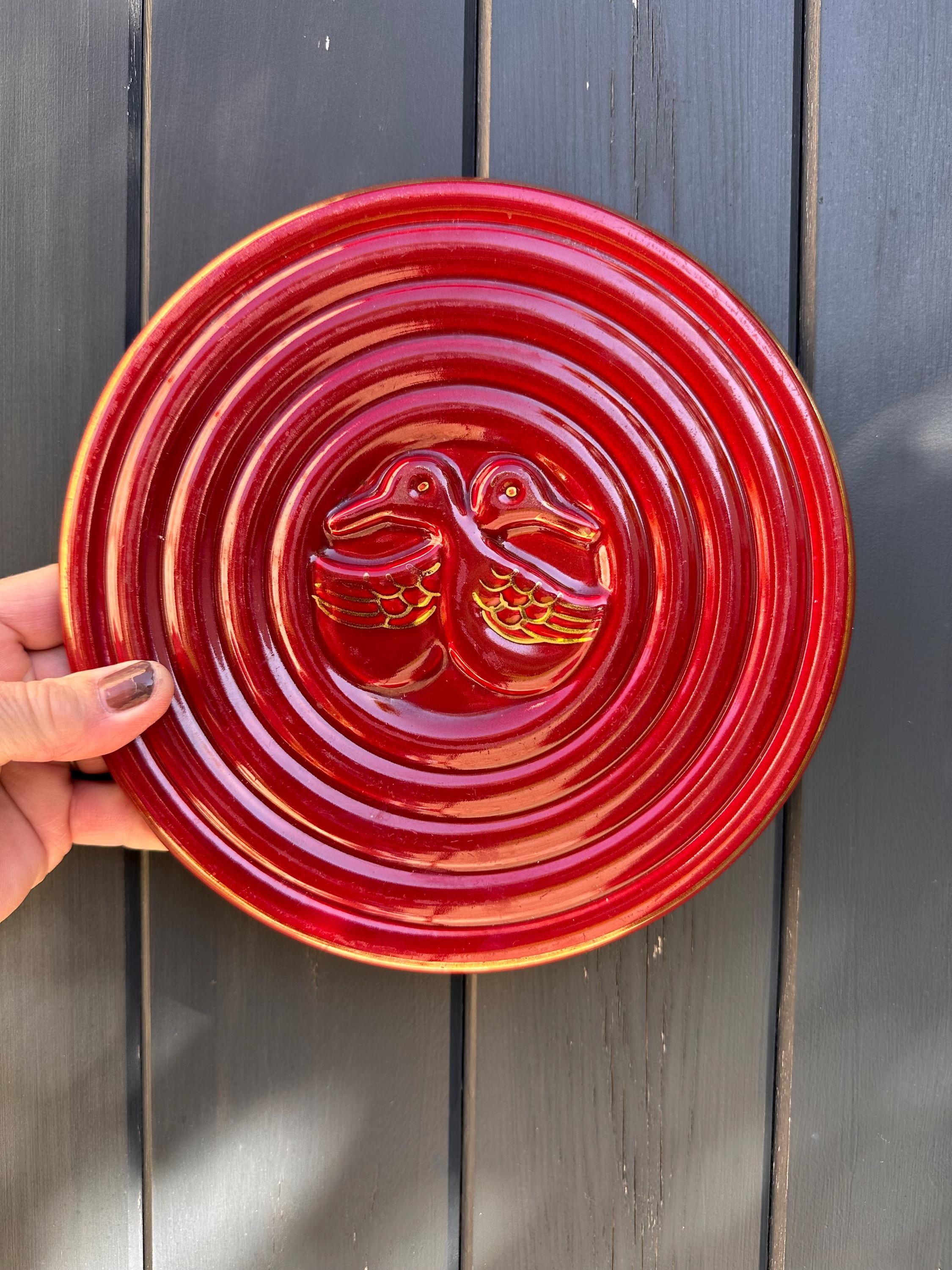 Antique Oxblood Red Trivet – Mandarin Ducks Design