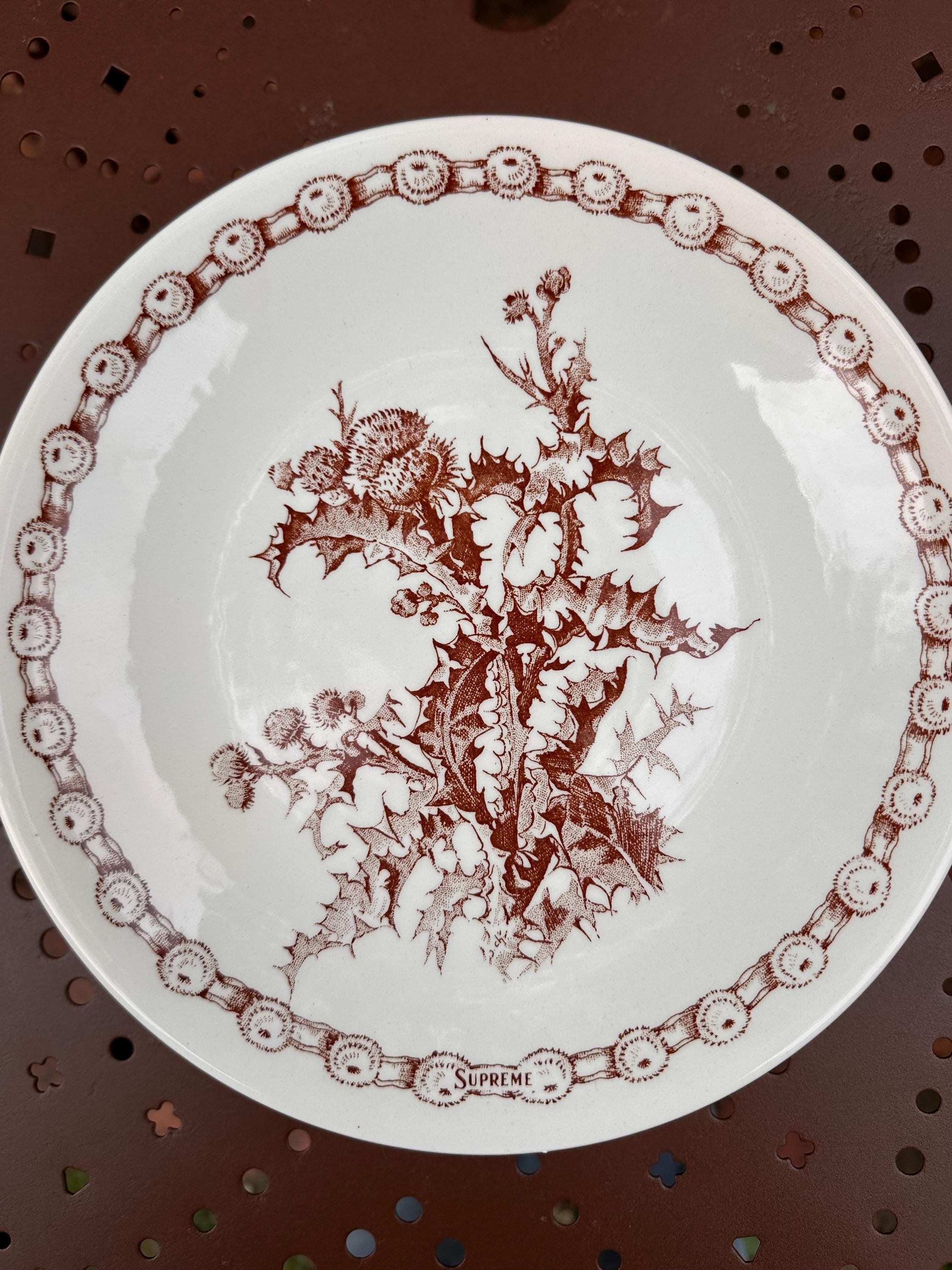 assiettes creuses vintage "Suprême" – Décor chardons marron Lot de 6