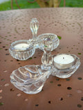 Paire de Salières Doubles en Verre Moulé Portieux – Bougeoirs de Table Rétro