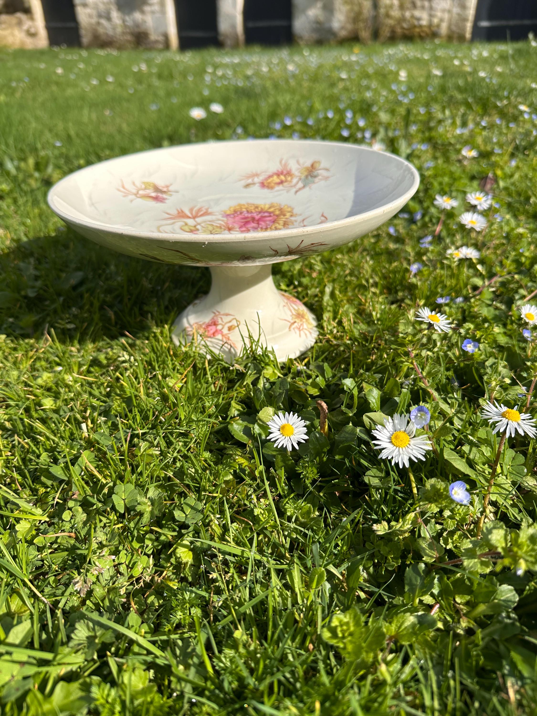 Vintage Lunéville "Poppies" pedestal bowl – Rural decor