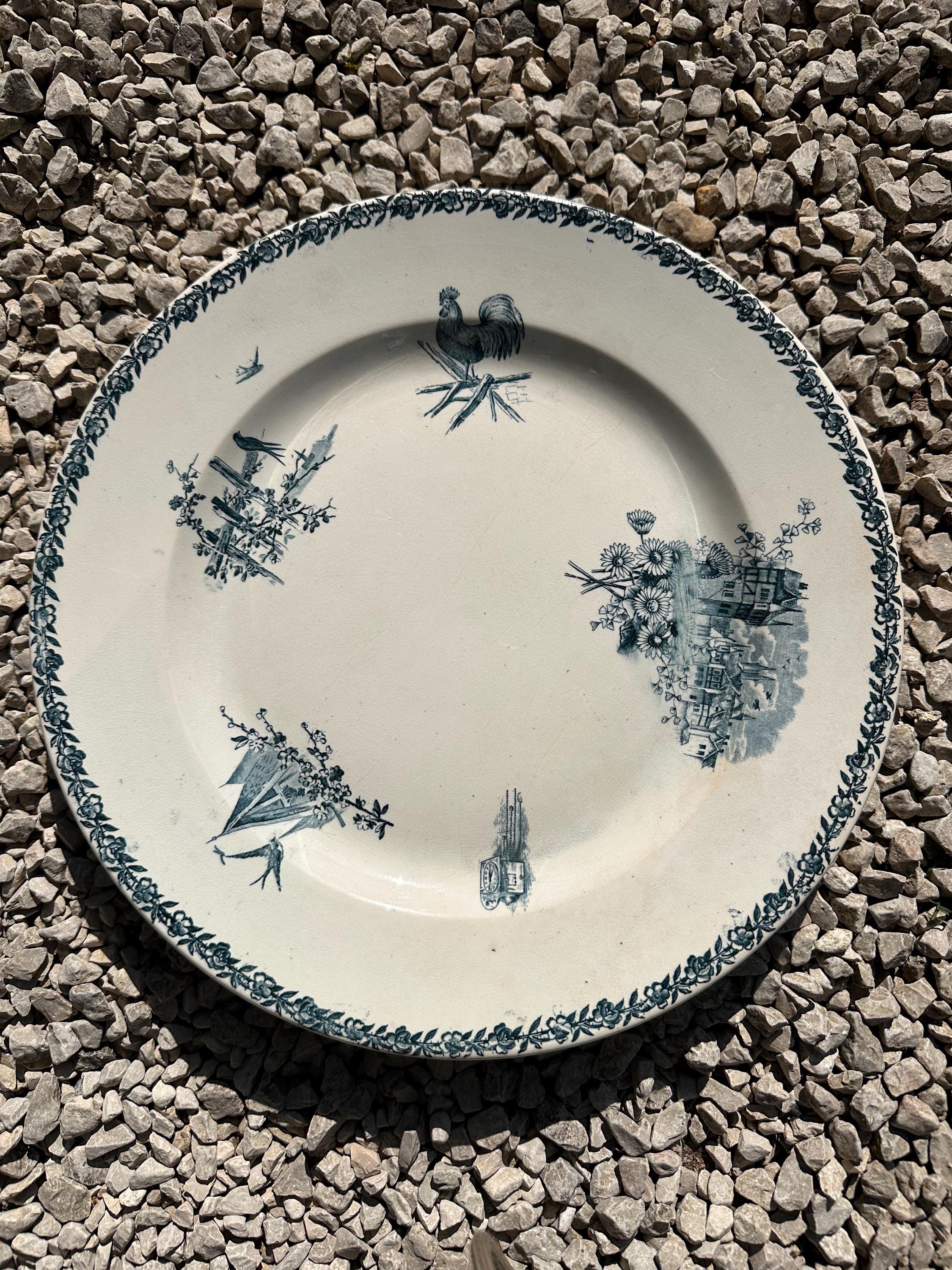 Grand plat de service ancien Pexonne – Faïence de Lorraine XIXème