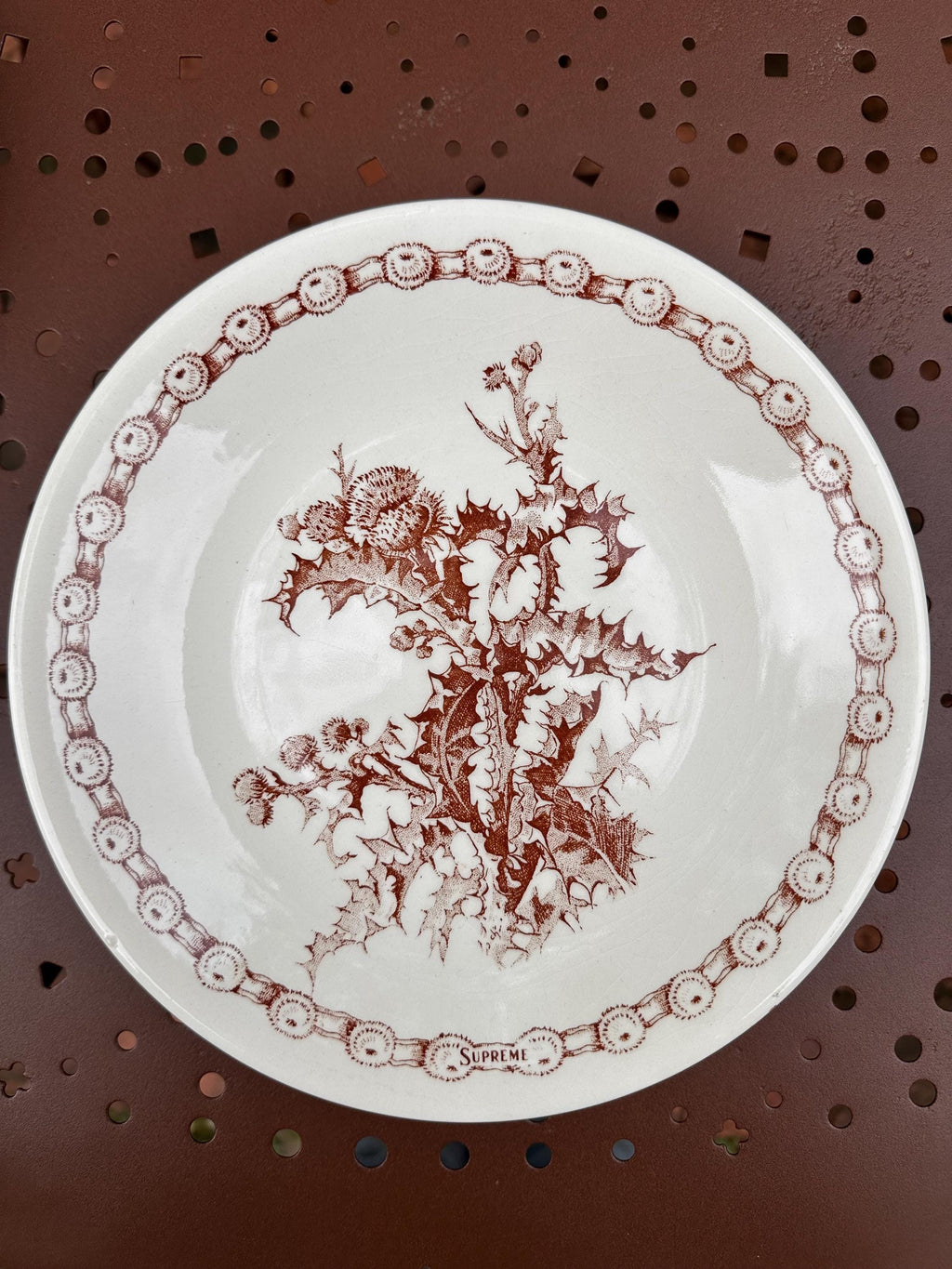 assiettes creuses vintage "Suprême" – Décor chardons marron Lot de 6