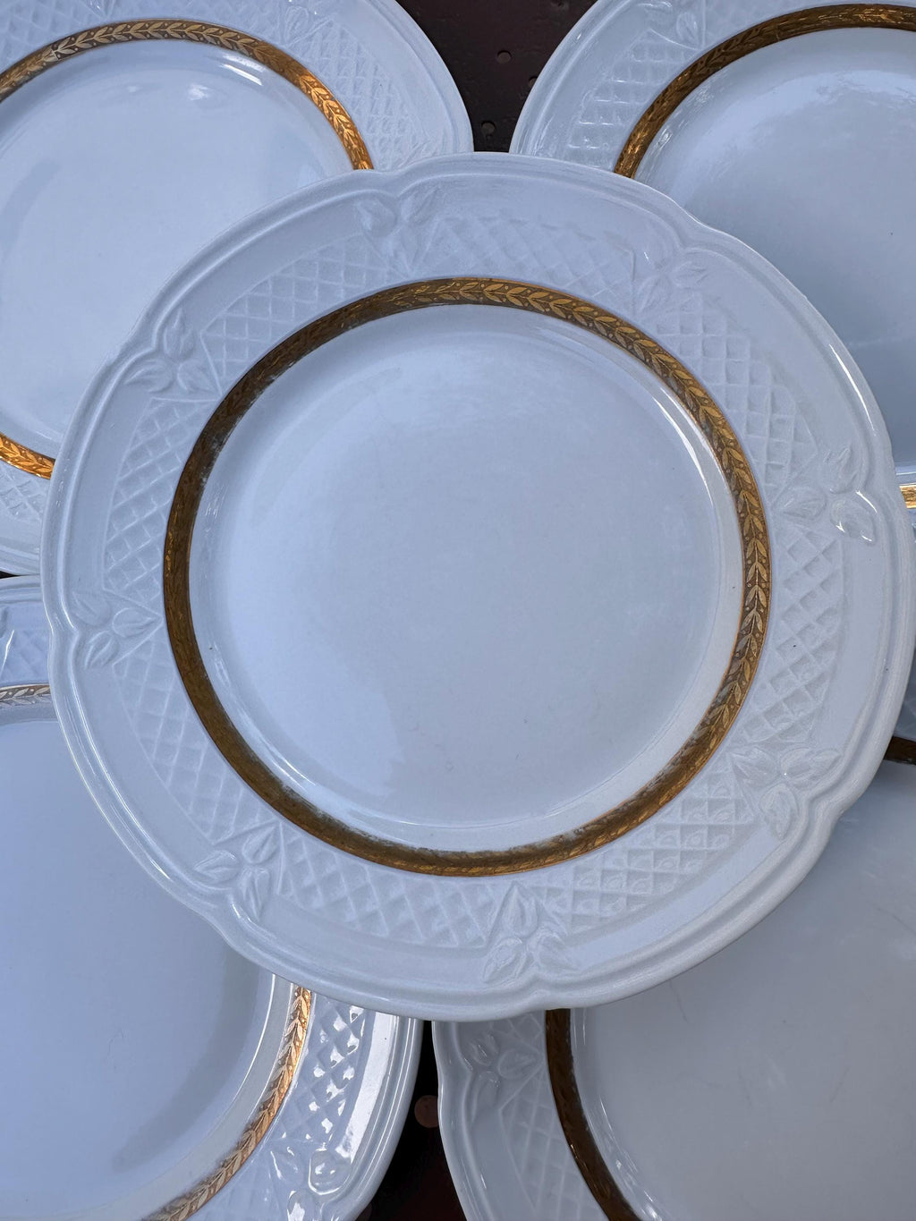 Assiettes à dessert Vintage Berry Haute Porcelaine France - 19 cm - Dorure Laurier & Relief - Petit prix - lot de 6