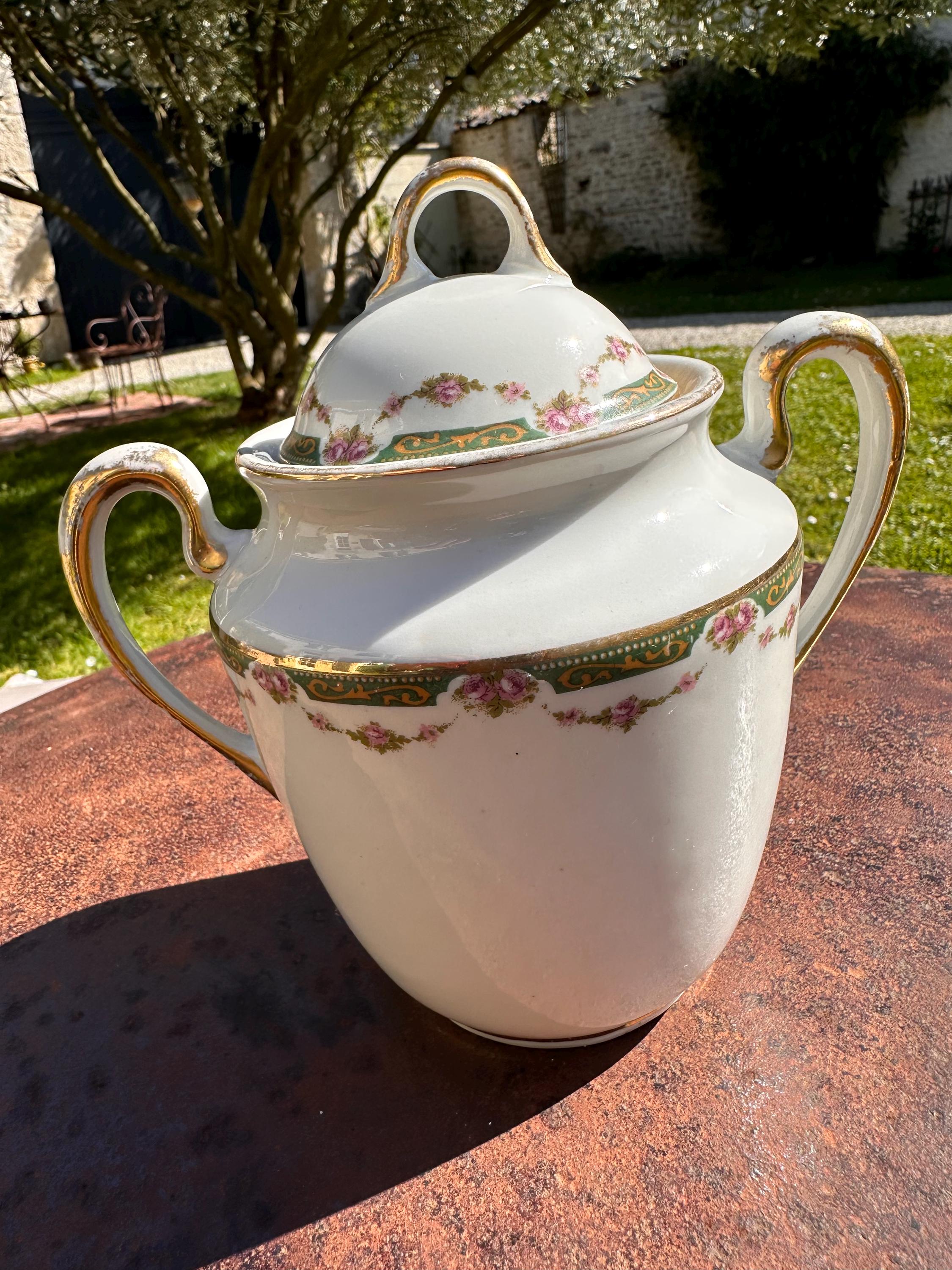Paul Pastaud Limoges Porcelain Coffee Set, Roses & Gold (Set of 3)