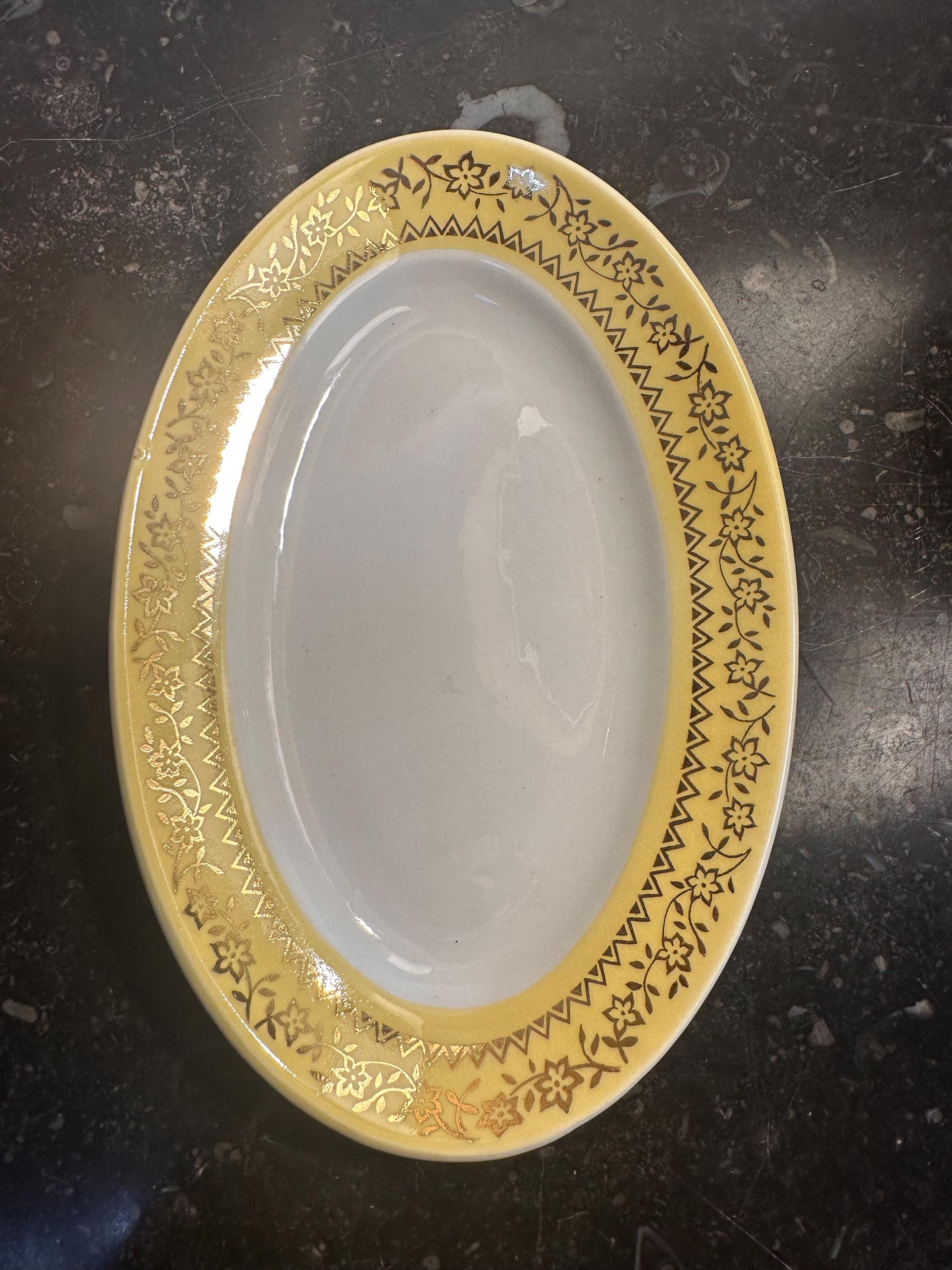 Lot de 2 Raviers Vintage Jaune Pastel et Frise Florale Dorée